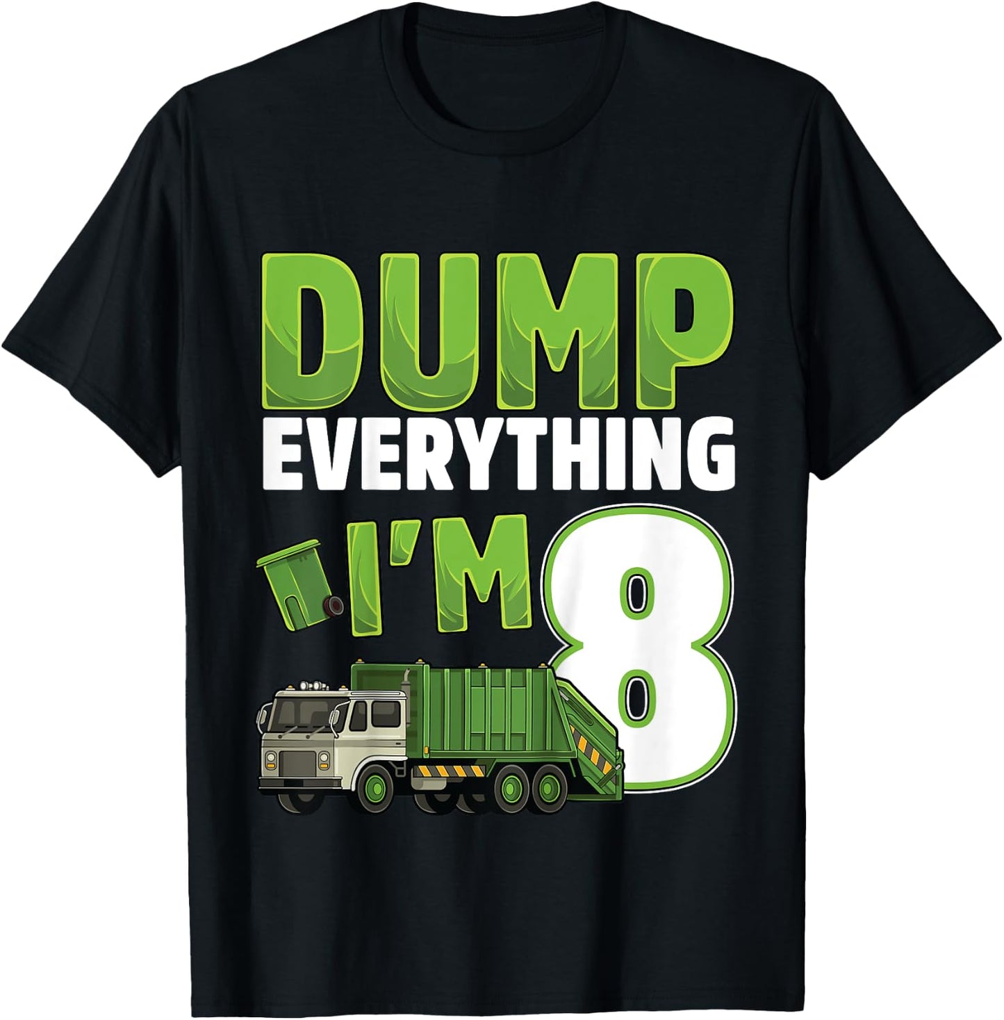 Kids Recycling Trash 8 Year Old Garbage Truck 8th Birthday Boy T-Shirt - T-Shirt | Black