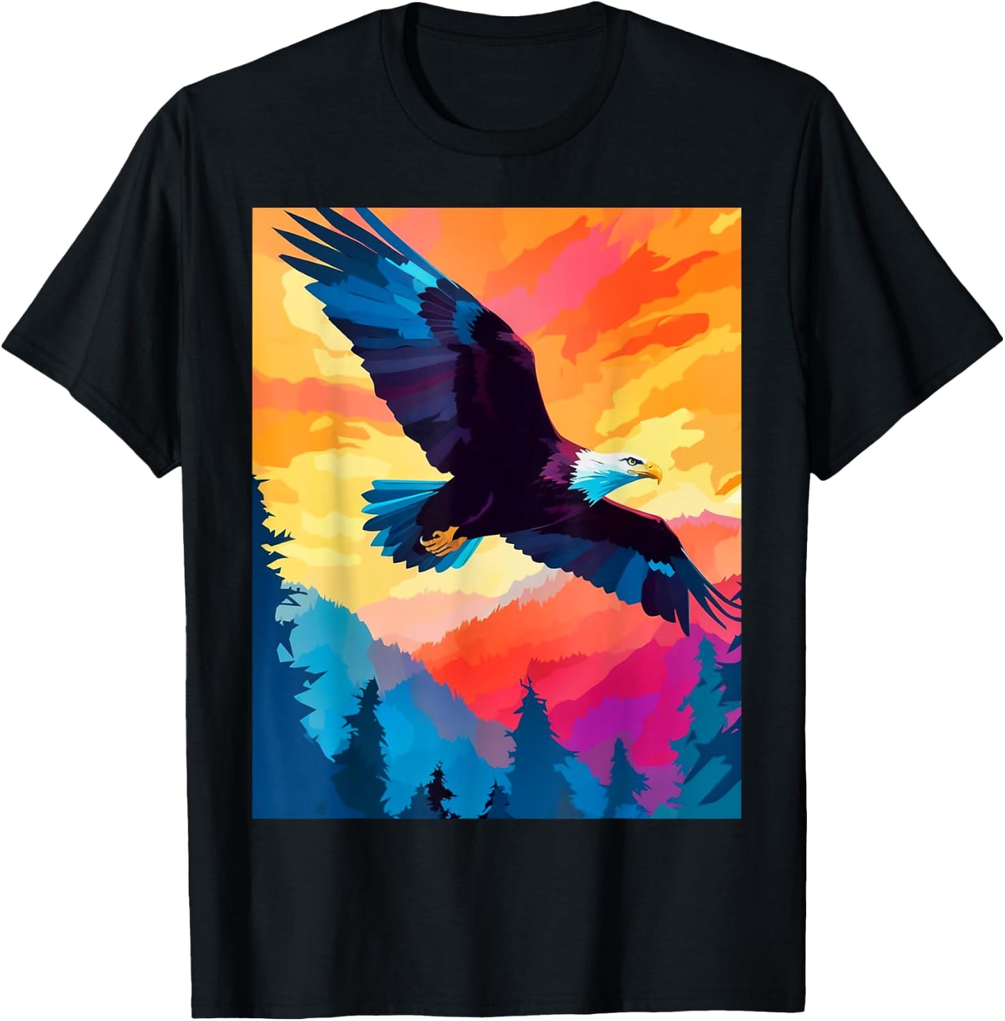 Majestic Eagle Silhouette: Freedom's Colors T-Shirt - T-Shirt | Black