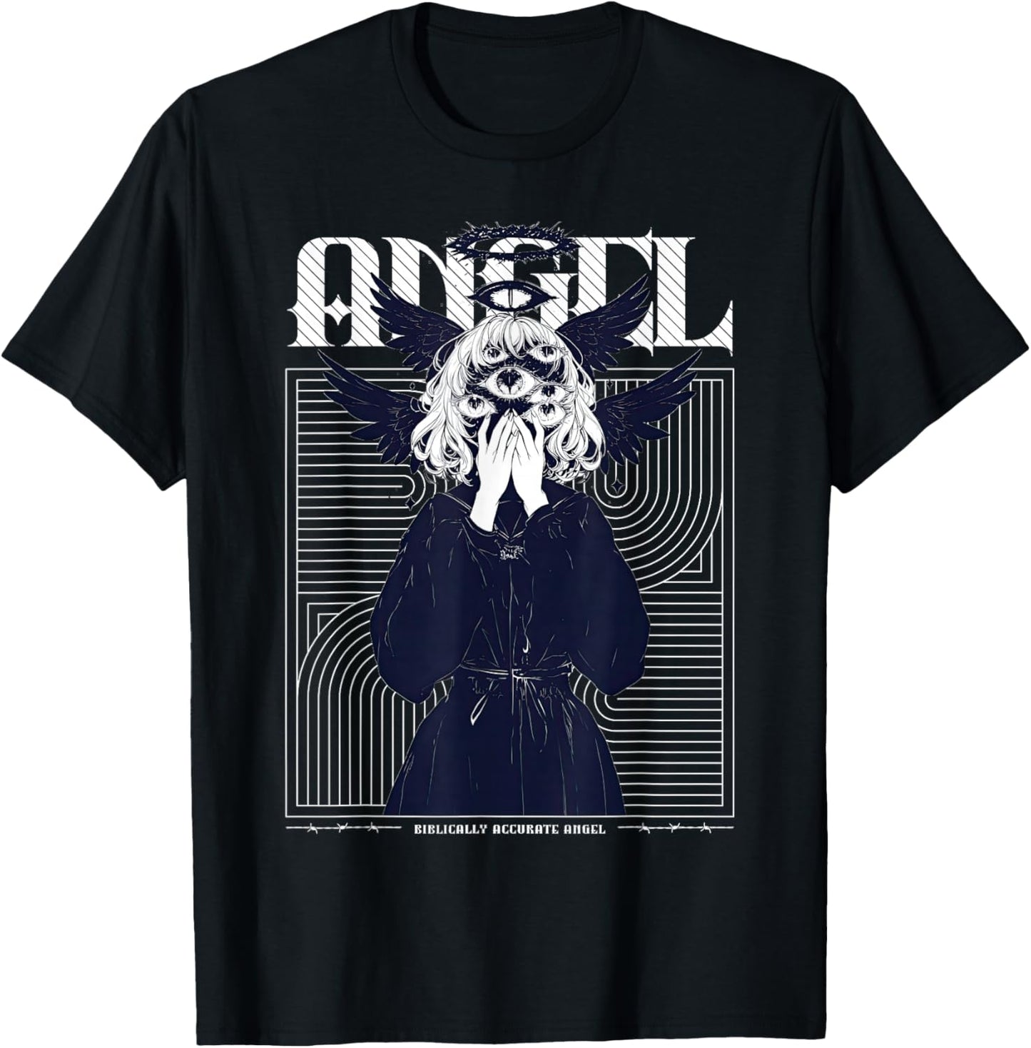 Anime Girl Multiple Eyes Gothic Seraphim Angel Harajuku T-Shirt - T-Shirt | Black