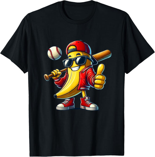 Banana Playing Baseball Fruit Lover Baseball Player T-Shirt - T-Shirt | Black