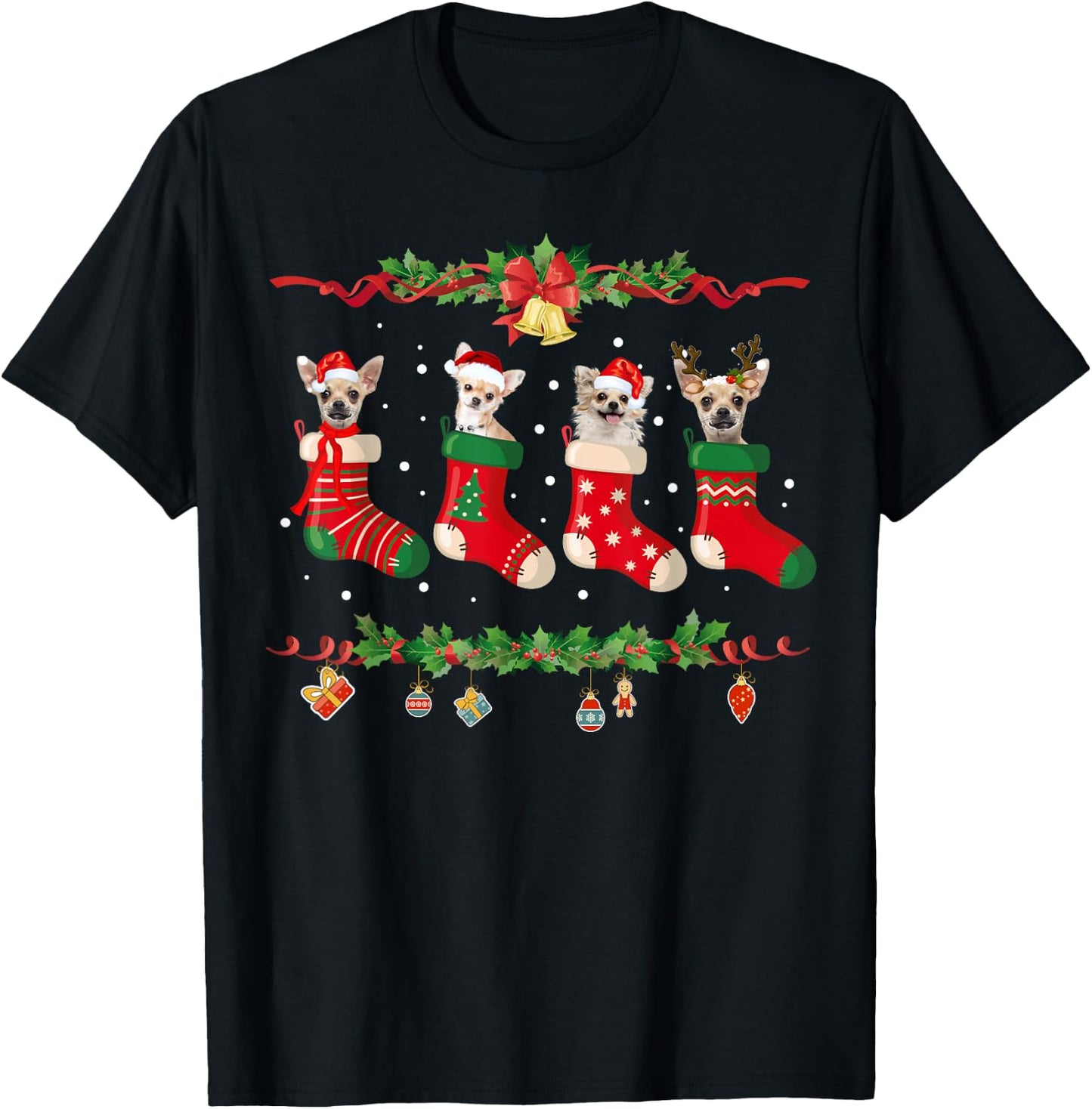 Chihuahua Christmas Stocking Dog Xmas T-Shirt - T-Shirt | Black