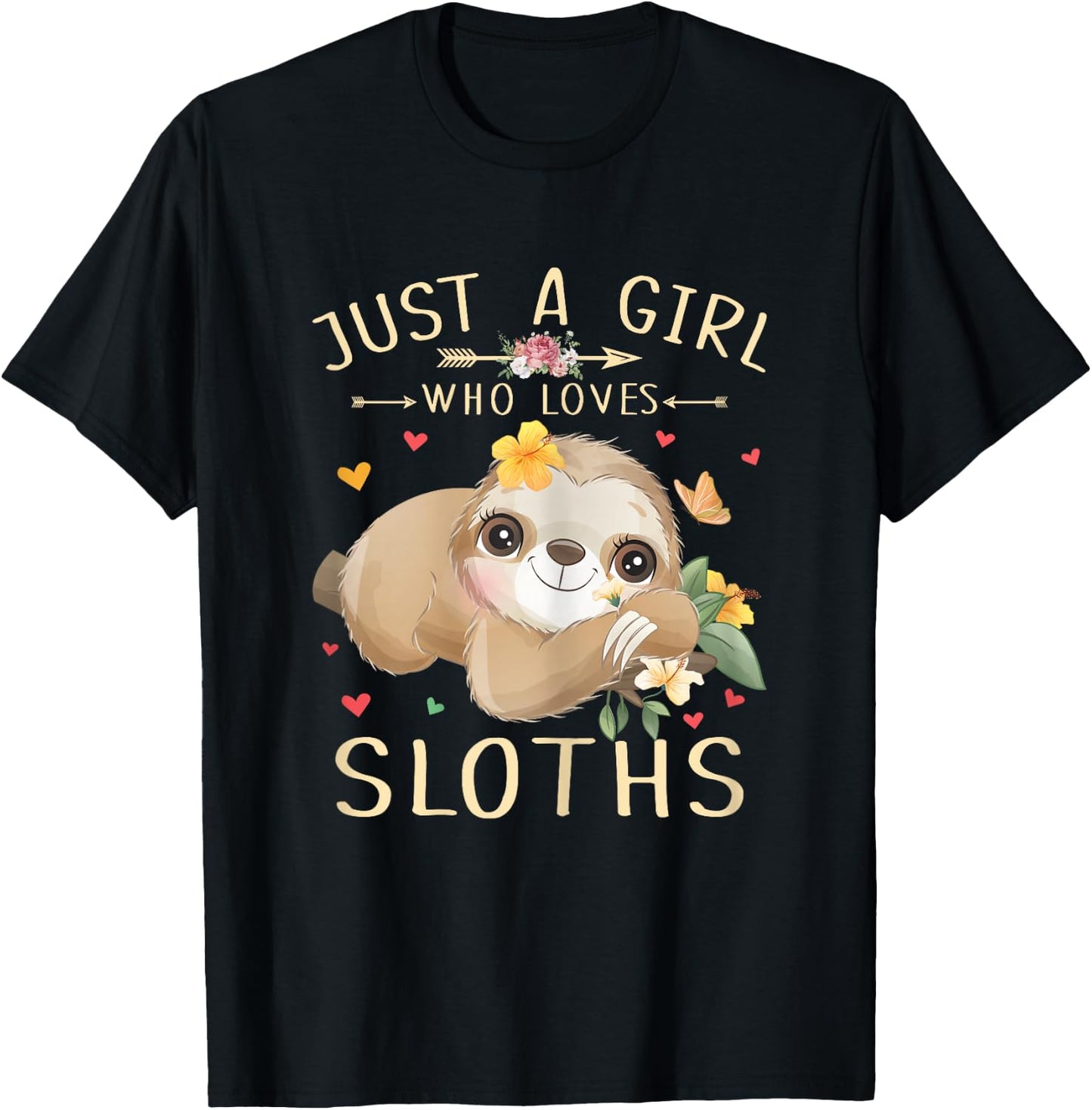 Just A Girl Who Loves Sloths Cute Sloth Lover Girls T-Shirt - T-Shirt | Black