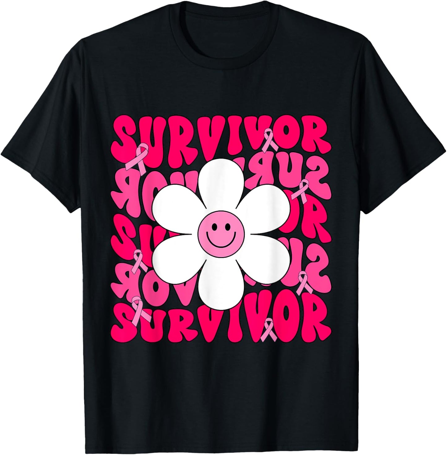 Survivor Breast Cancer Awareness Retro Groovy Breast Cancer T-Shirt - T-Shirt | Black