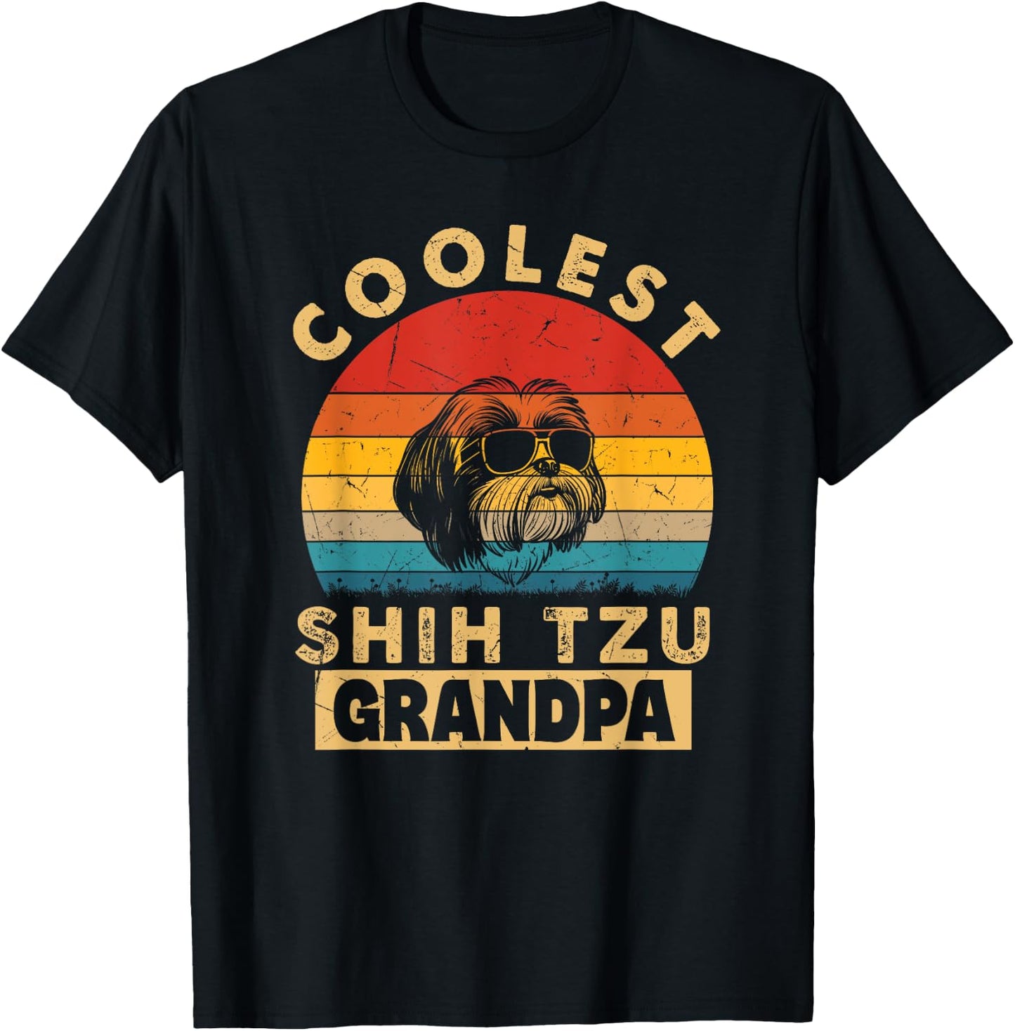 Vintage Coolest Shih Tzu Grandpa Funny Gifts Dog Lover Owner Women Girls Kids T-Shirt - T-Shirt | Black