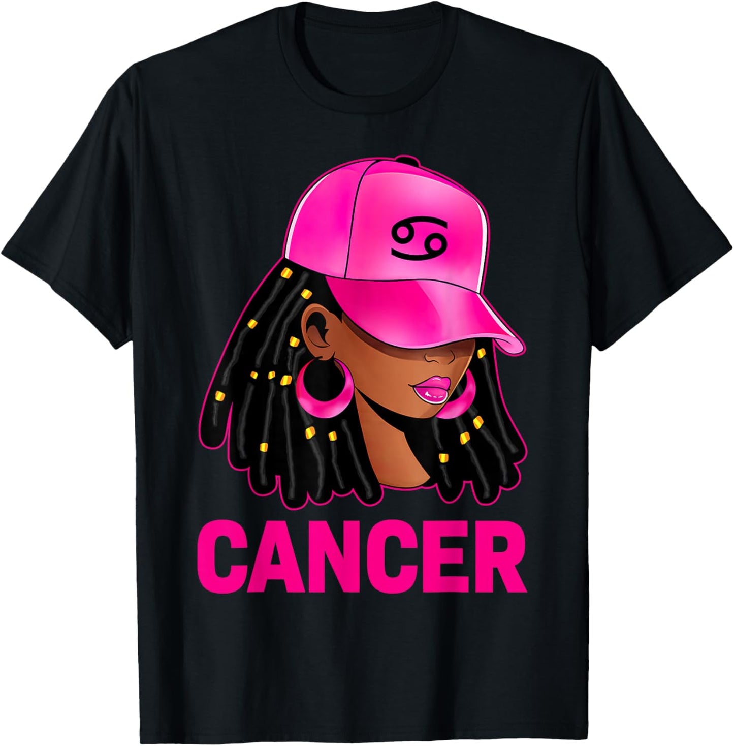 Cancer Queen Loc'd Hair Black Woman Cap Zodiac Sign T-Shirt - T-Shirt | Black