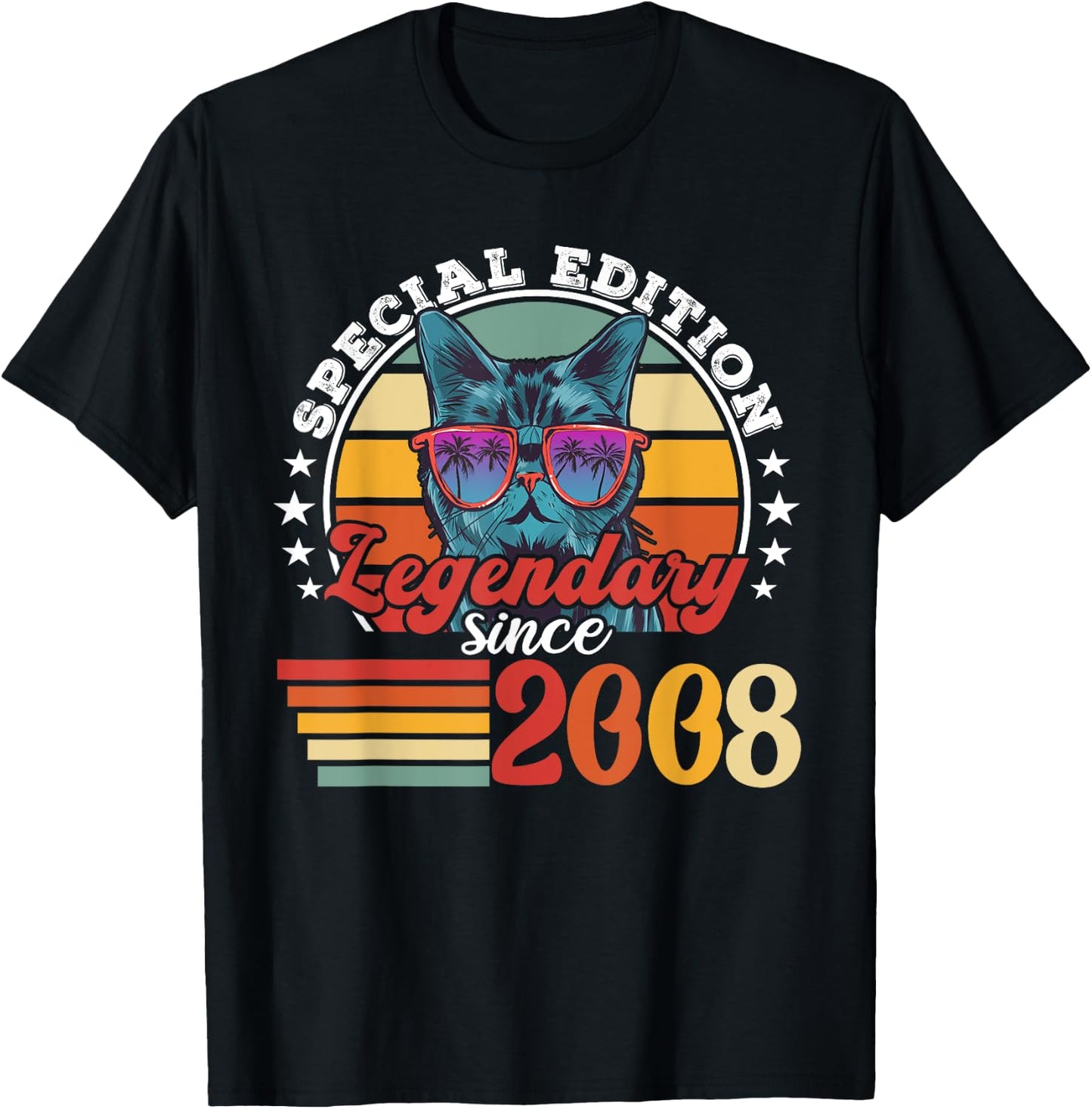 Retro cat with sunglasses funny saying vintage 2008 T-Shirt - T-Shirt | Black