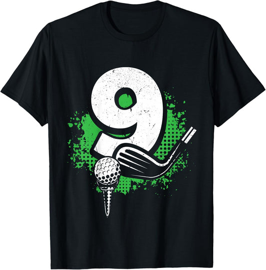 Kids 9th Birthday Boy Golf Player Golf 9 Years Old T-Shirt - T-Shirt | Black