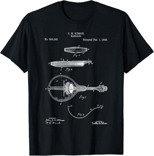 Vintage Patent Mandolin 1898 Music Retro Blueprint Fun Gift T-Shirt - T-Shirt | Black
