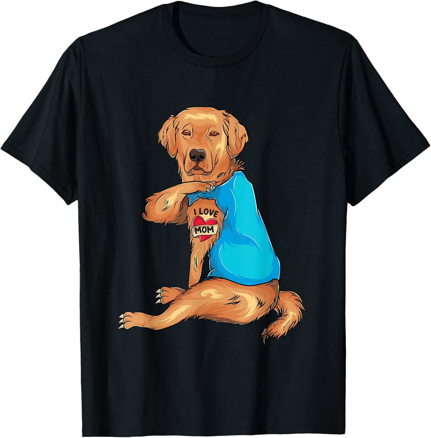 Mother's Day Tattoo I Love Mom Golden Retriever Tattooed T-Shirt - T-Shirt | Black
