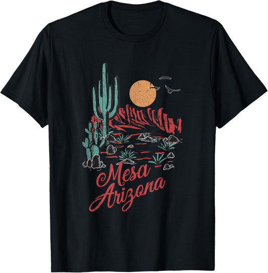 Mesa Arizona Desert State Vintage Desert Landscape T-Shirt - T-Shirt | Black
