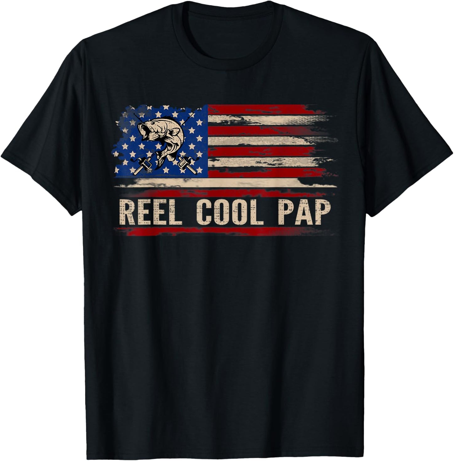 Reel Cool Pap American USA Flag Funny Fishing/Fish Gift T-Shirt - T-Shirt | Black