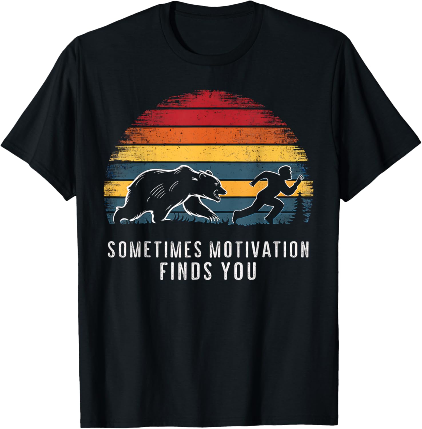 Running Motivation Bear Chasing Runner Funny Runner Design T-Shirt - T-Shirt | Black