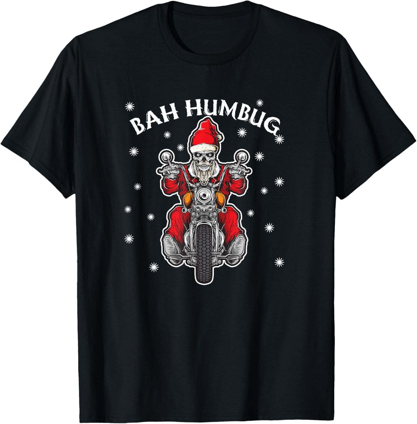 Bah Humbug Skeleton Santa Riding A Motorcycle Gift T-Shirt - T-Shirt | Black