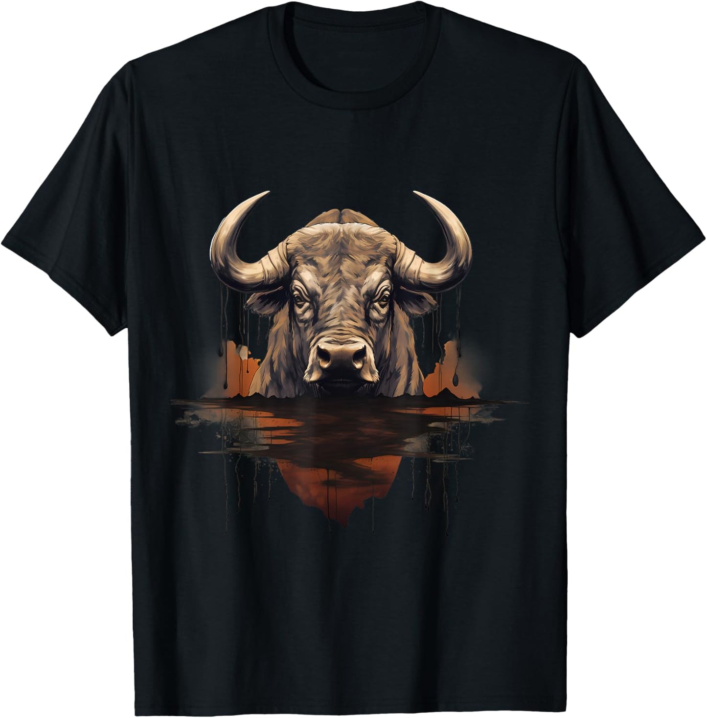 Buffalo Portrait Artwork Animal Art Wildlife Safari Bison T-Shirt - T-Shirt | Black