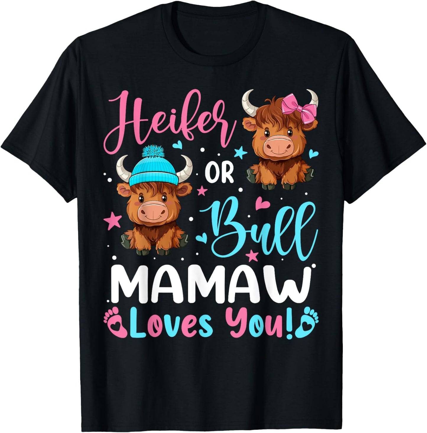 Bull or Heifer Mamaw Loves You Highland Cow Lover T-Shirt - T-Shirt | Black