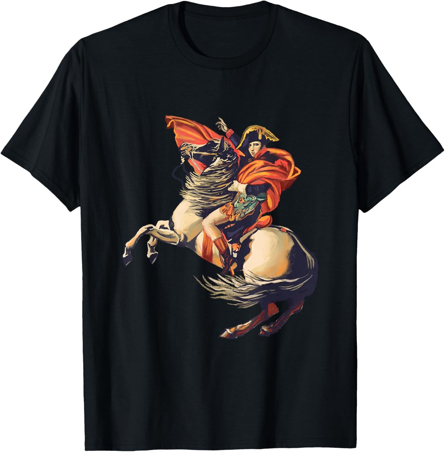 Napoleon Bonaparte with horse, art, painting Alps, gift T-Shirt - T-Shirt | Black
