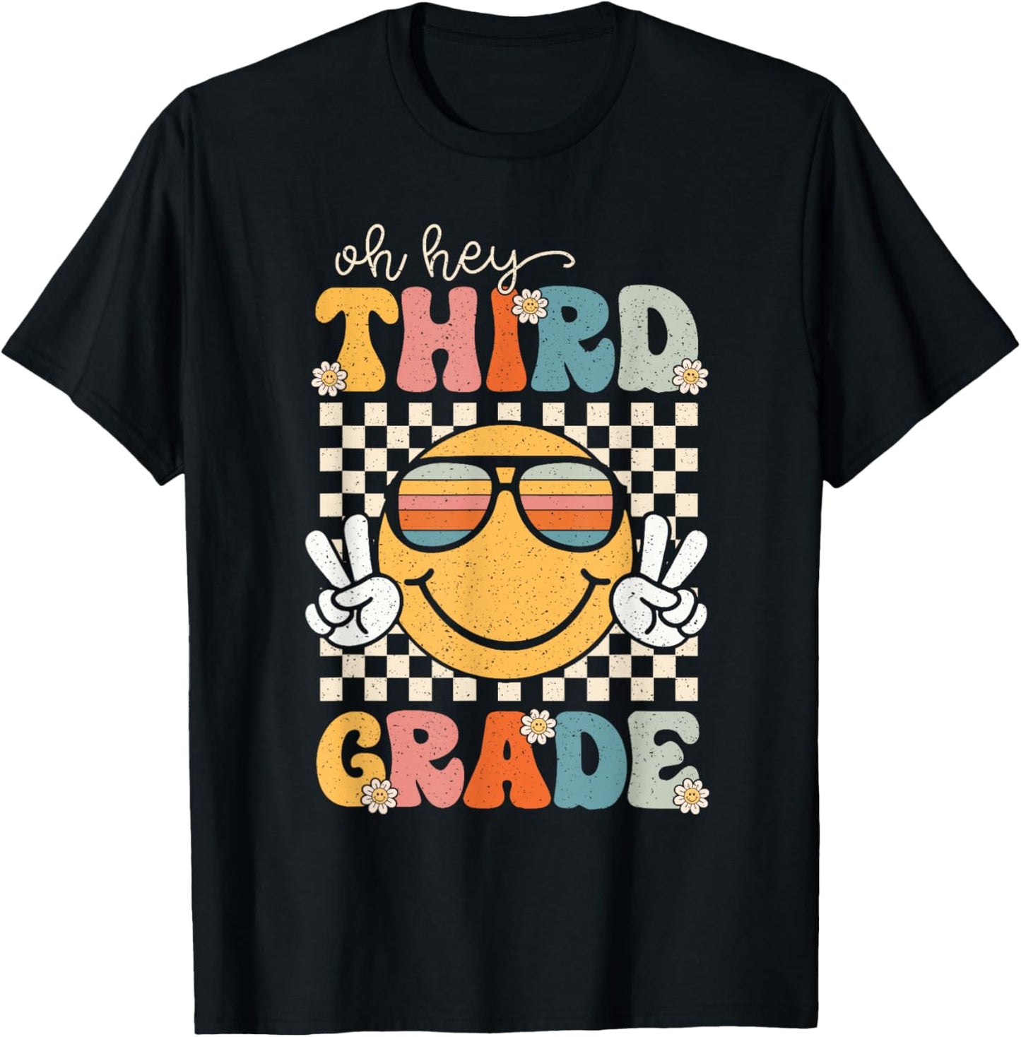 Third Grade Oh Hey Smile Retro Back To School 3rd Grade T-Shirt - T-Shirt | Black