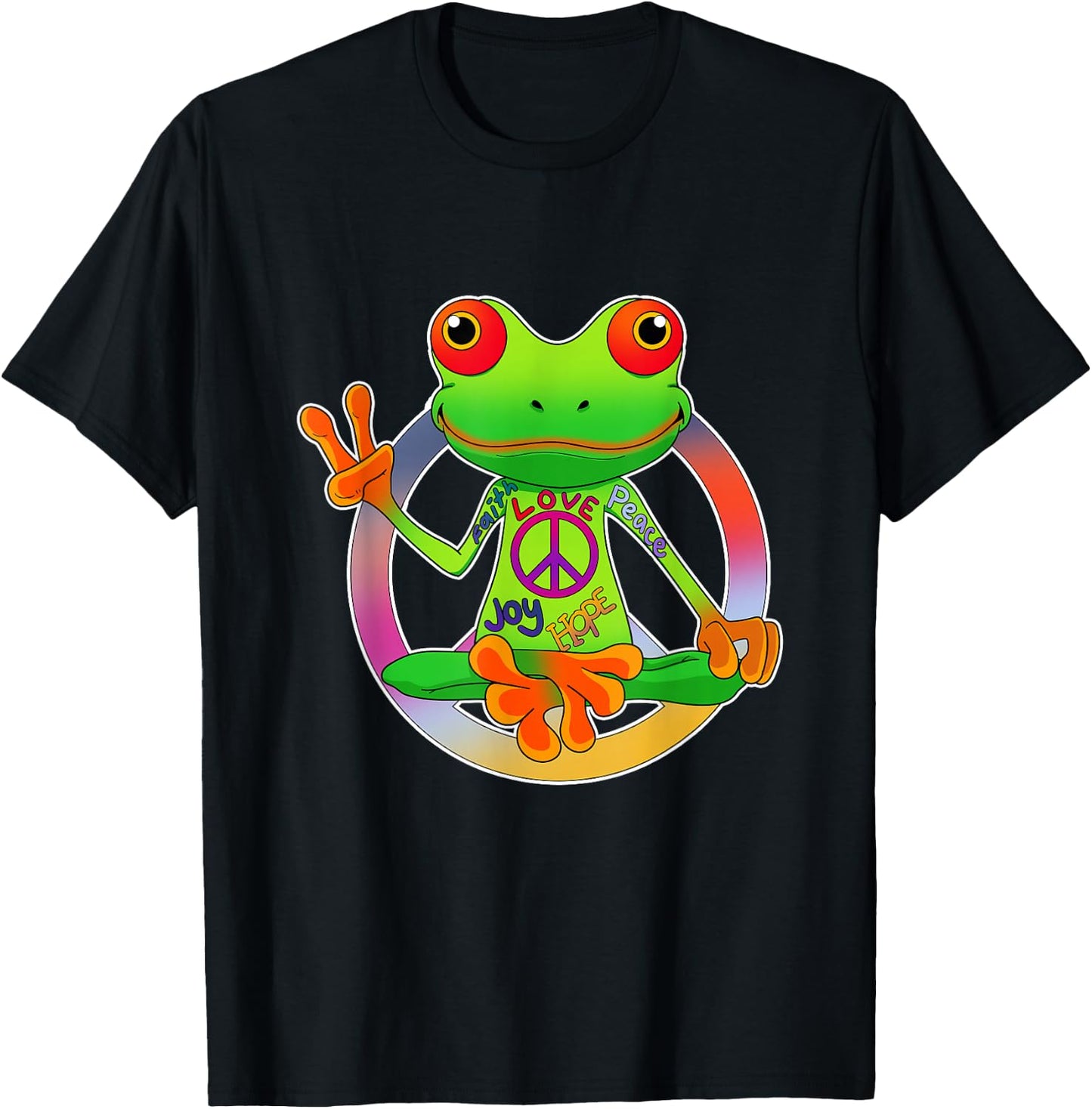 Hippie Frog Peace Sign Yoga Frogs Hippies 70s T-Shirt - T-Shirt | Black