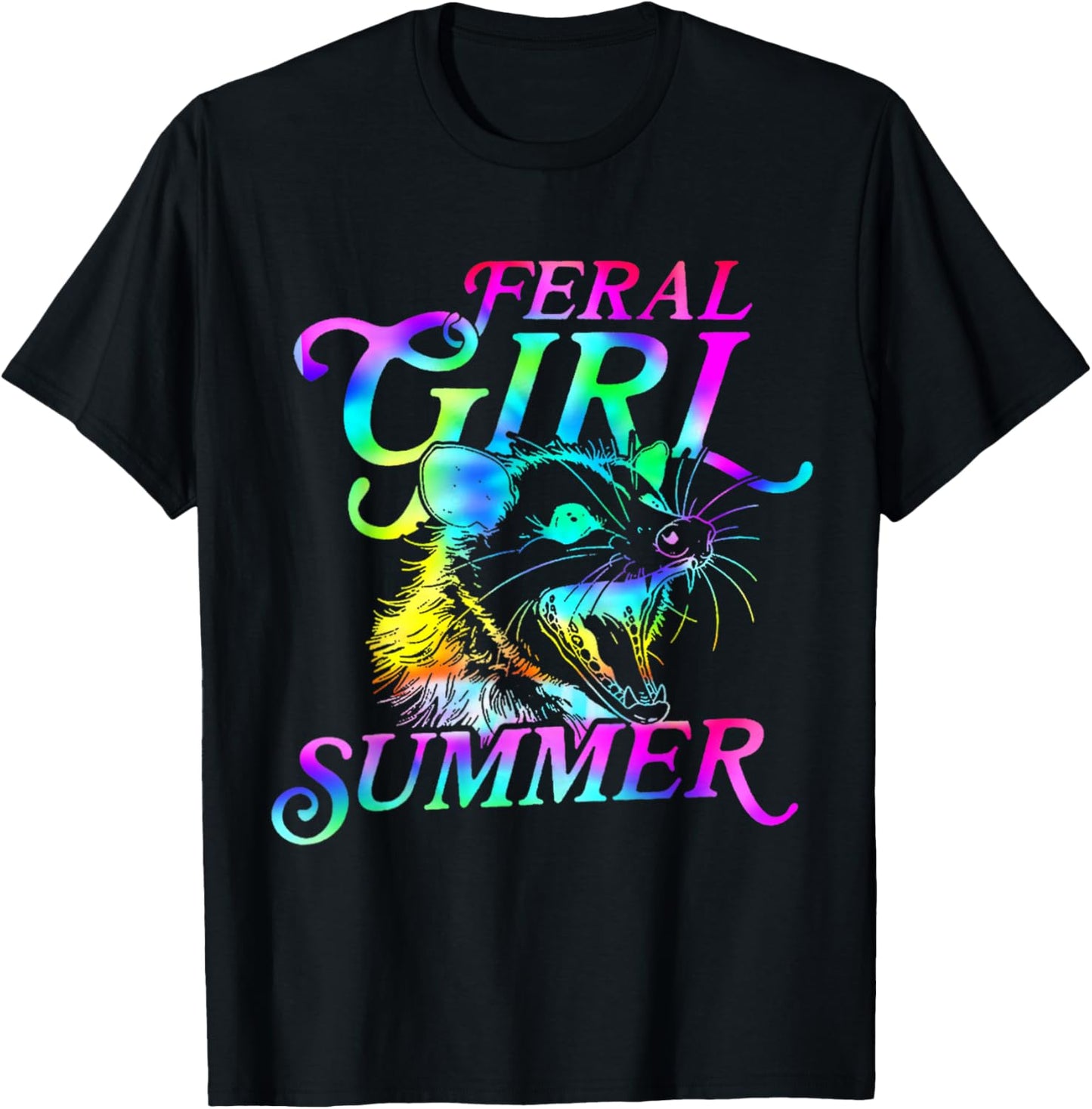 Feral Girl Summer Opossum Tie Dye Raccoon Vintage T-Shirt - T-Shirt | Black
