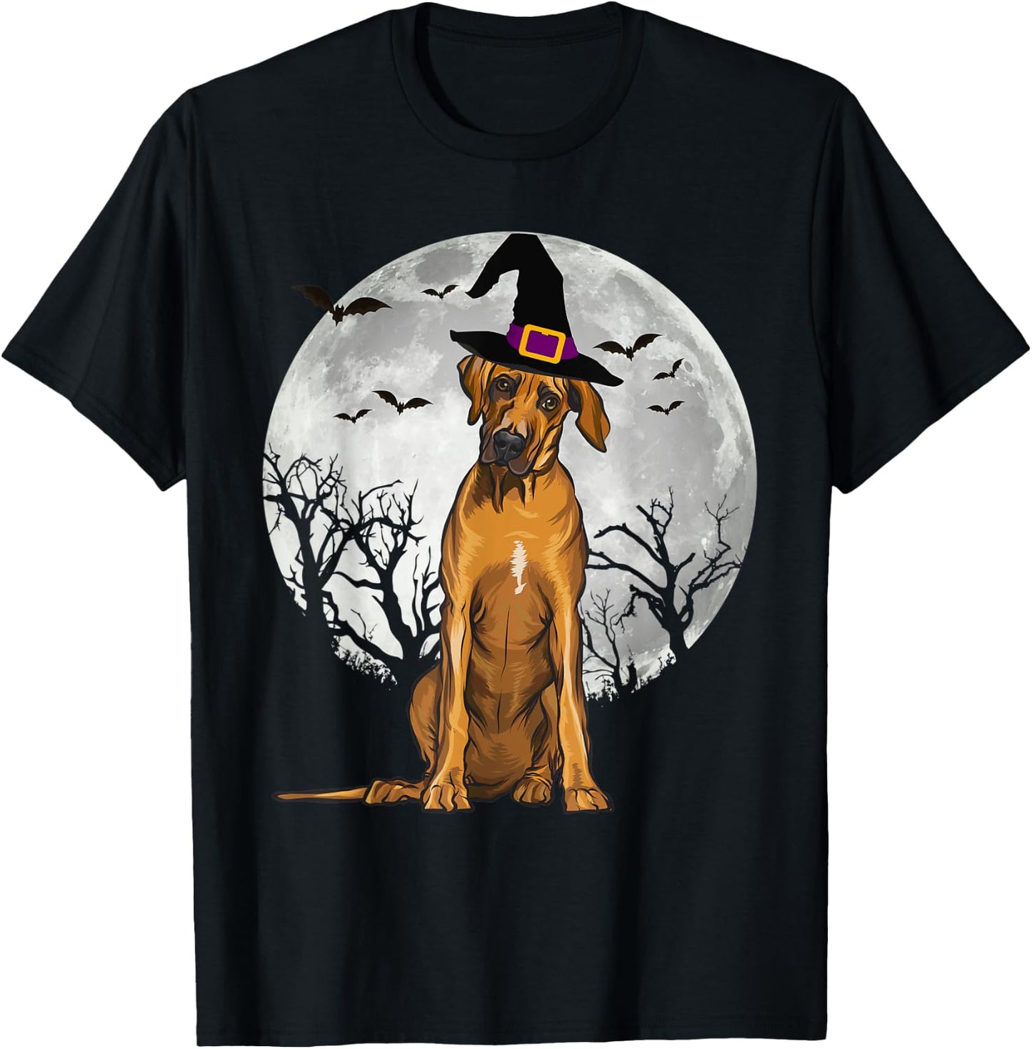 Scary Rhodesian Ridgeback Dog Witch Hat Halloween Women T-Shirt - T-Shirt | Black