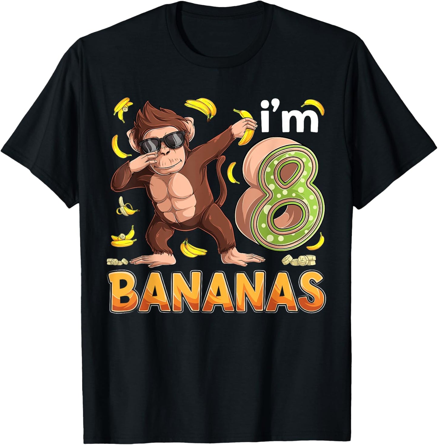 8 Year Old Monkey Birthday Safari Jungle Animal 8th B-day T-Shirt - T-Shirt | Black