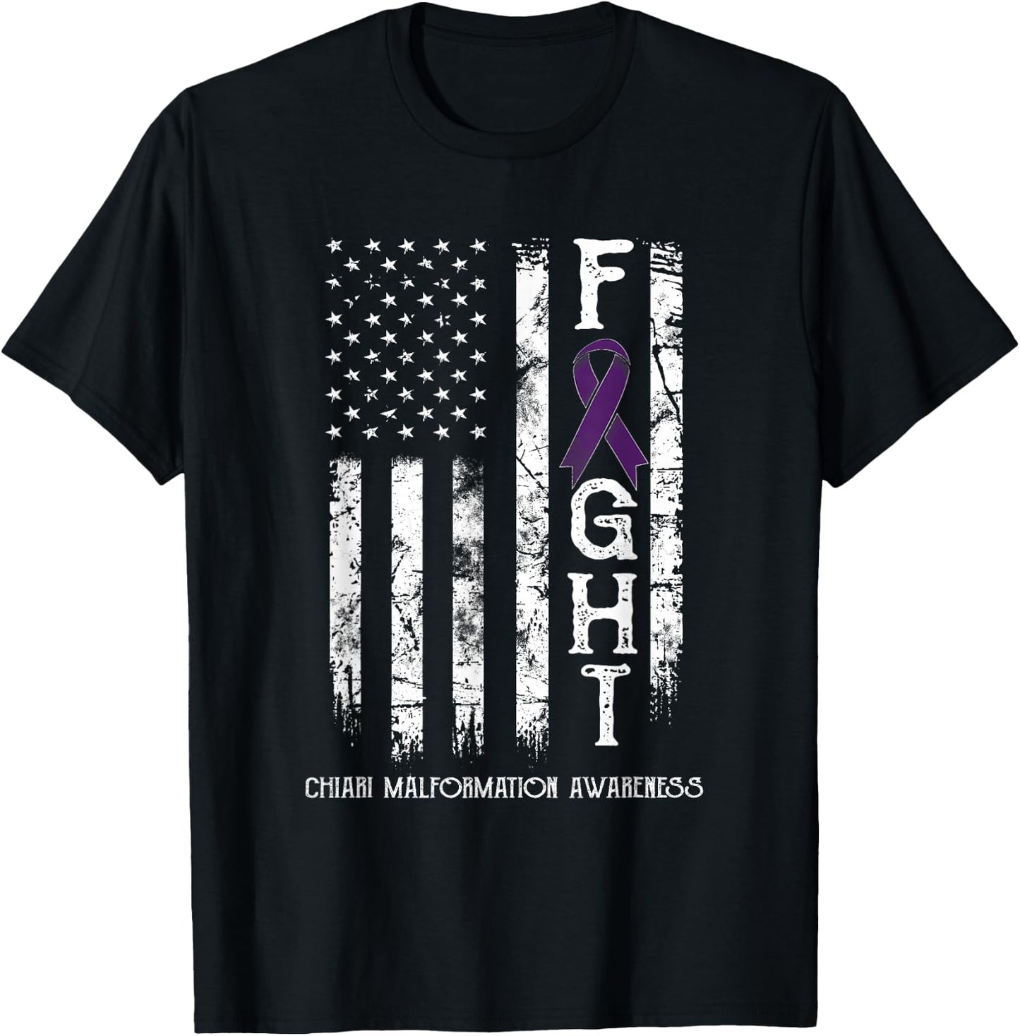 Chiari Malformation Warrior US Flag T-Shirt - T-Shirt | Black