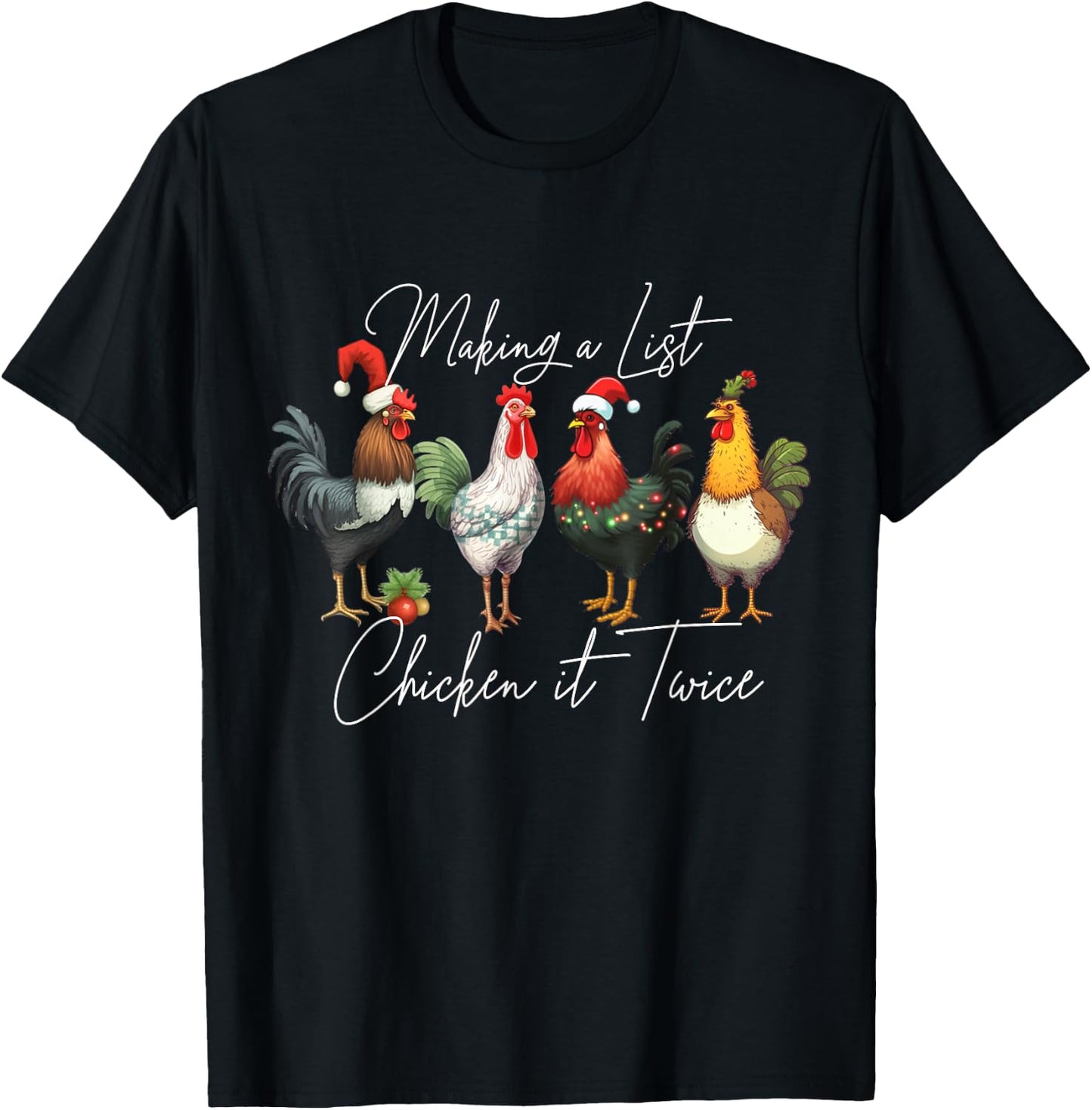 Christmas Chicken Lover Xmas Santa Hat Funny Farm Gift T-Shirt - T-Shirt | Black