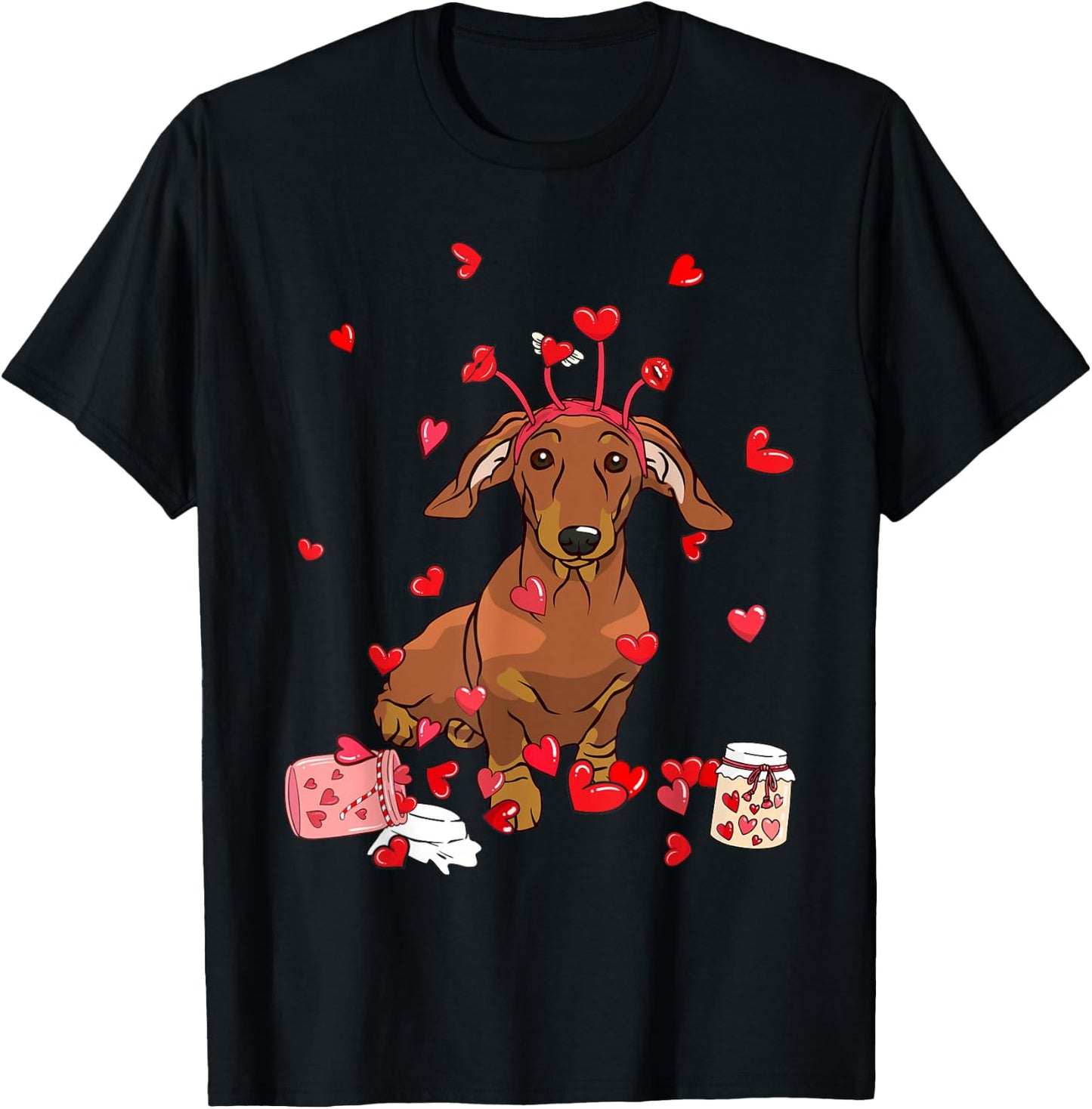 Dog Valentine Gift Cute Dachshund Valentine's Day Men Women Girls Kids T-Shirt - T-Shirt | Black