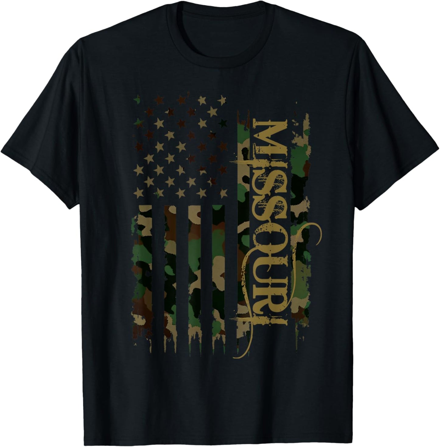 Missouri United States Distressed Camo w US Flag T-Shirt - T-Shirt | Black
