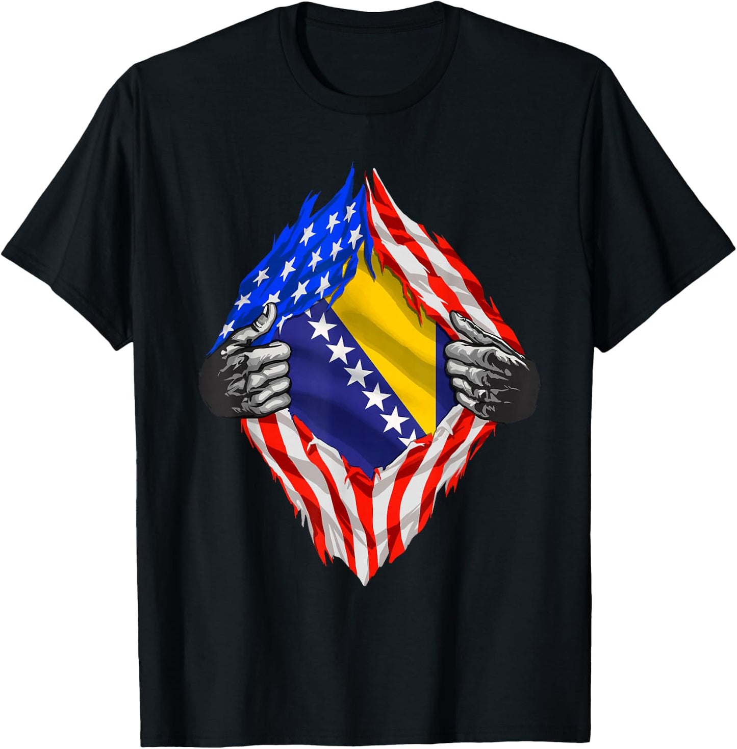 Bosnia Shirt Super USA Bosnian Flag Bosnian American Roots T-Shirt - T-Shirt | Black