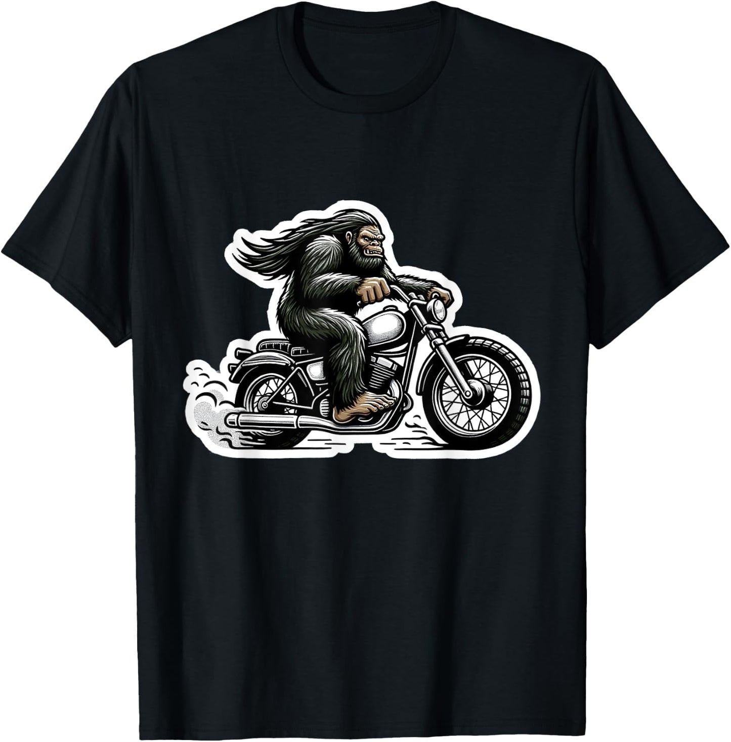 Funny Bigfoot Sasquatch Riding Motorcycle Bike Biker T-Shirt - T-Shirt | Black
