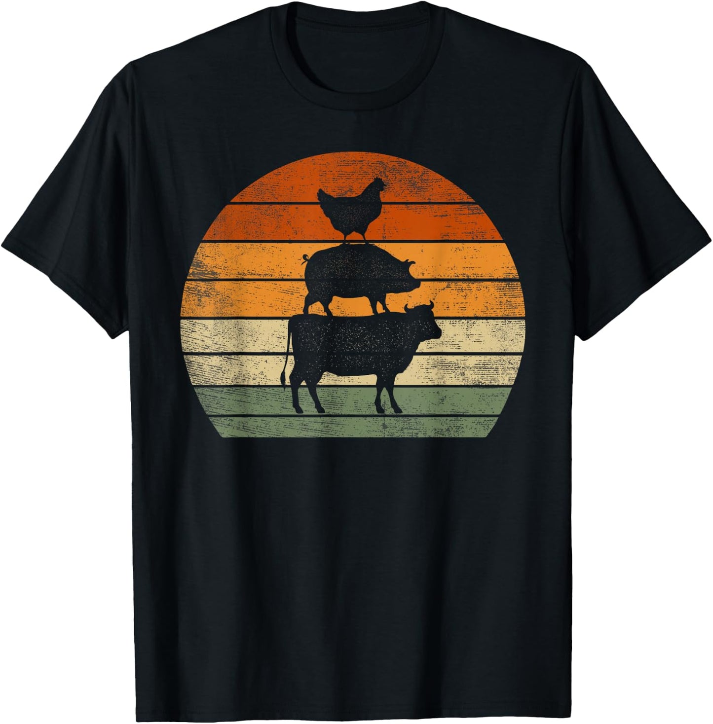 Farm Animals Gifts Women Men Cow Pig Chicken Print Graphic T-Shirt - T-Shirt | Black