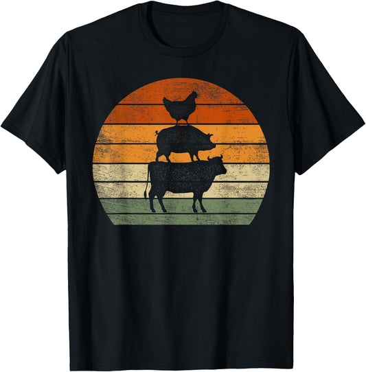 Farm Animals Gifts Women Men Cow Pig Chicken Print Graphic T-Shirt - T-Shirt | Black