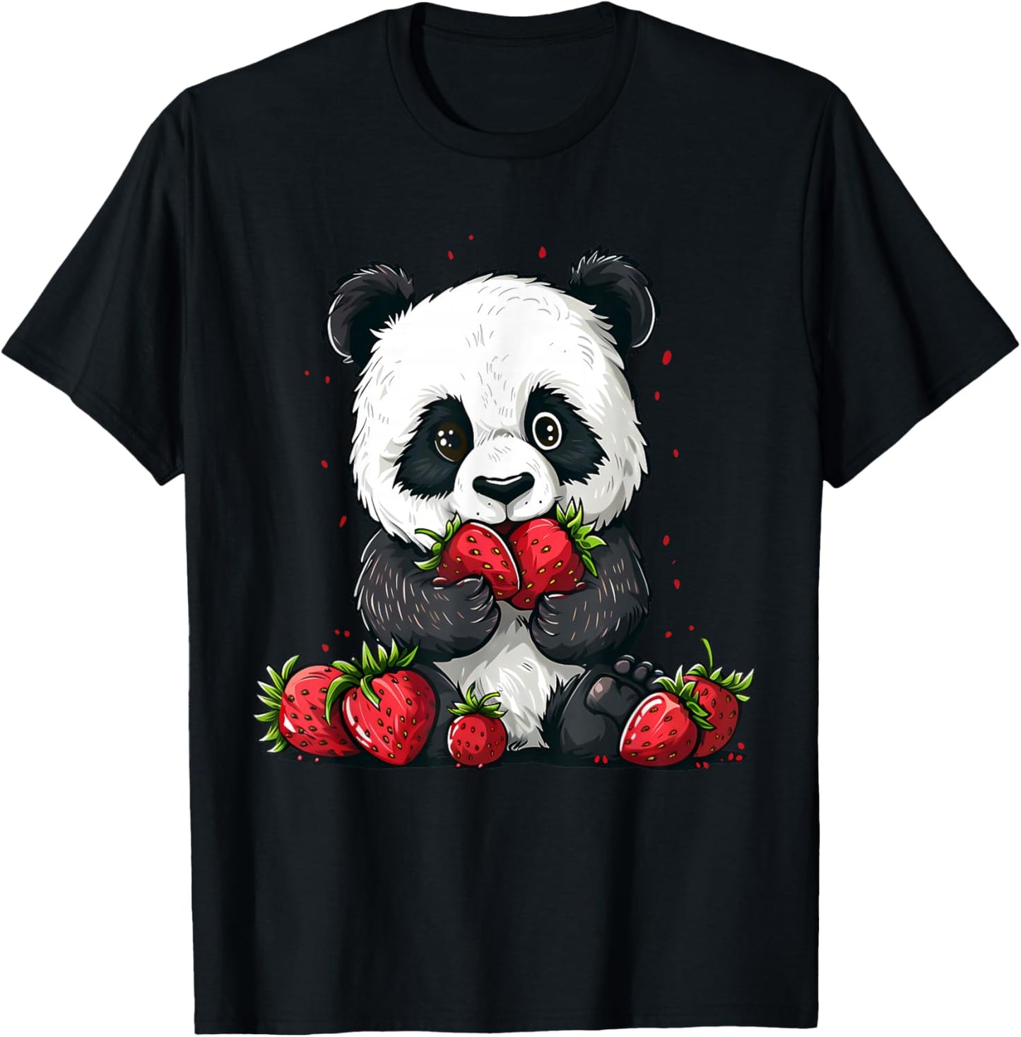 Strawberry Panda Bear Strawberries Cute Panda Bear Artwork T-Shirt - T-Shirt | Black