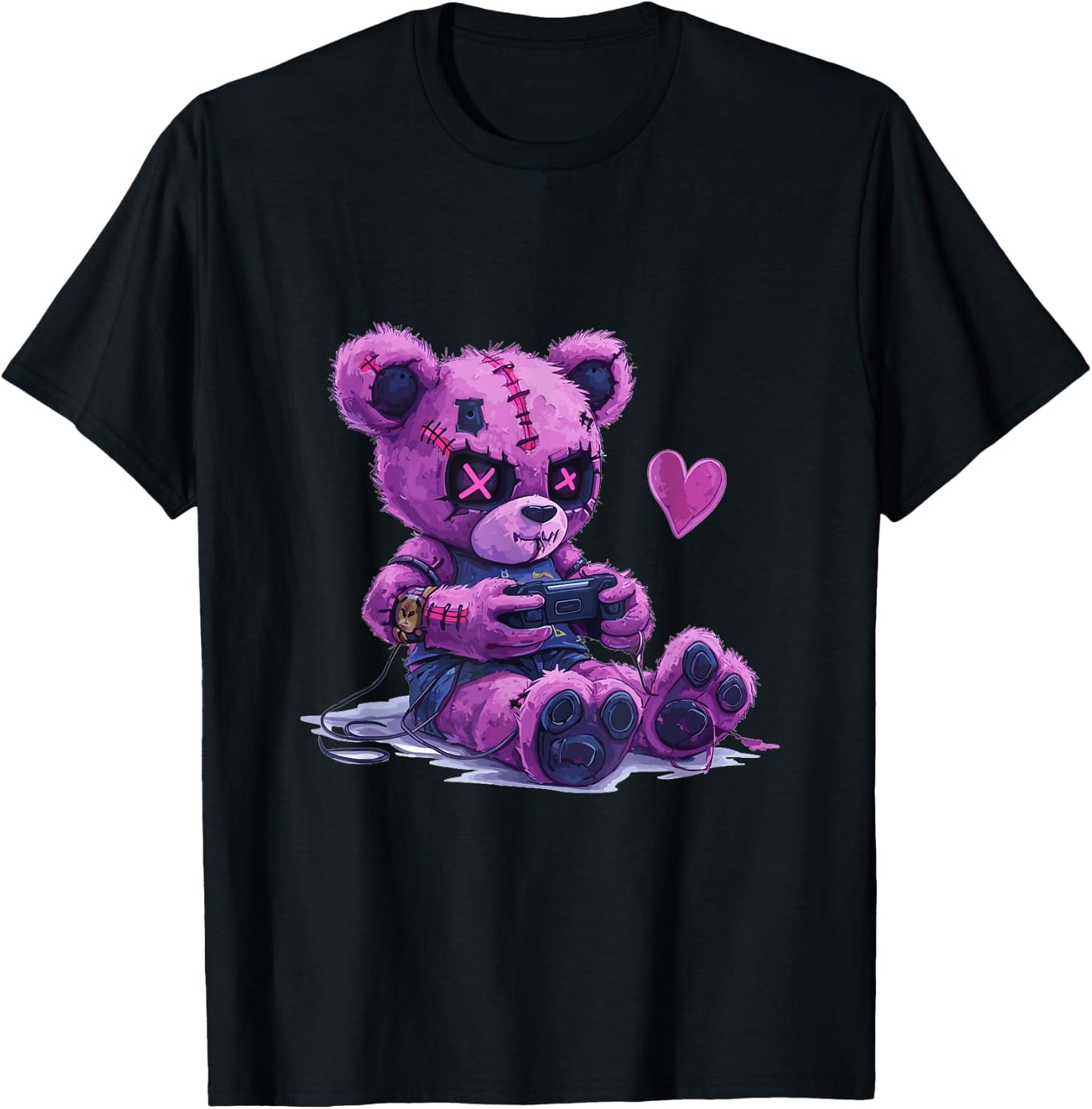 Goth Pastel Cute Creepy Kawaii Gamer Teddy Bear Gaming T-Shirt - T-Shirt | Black