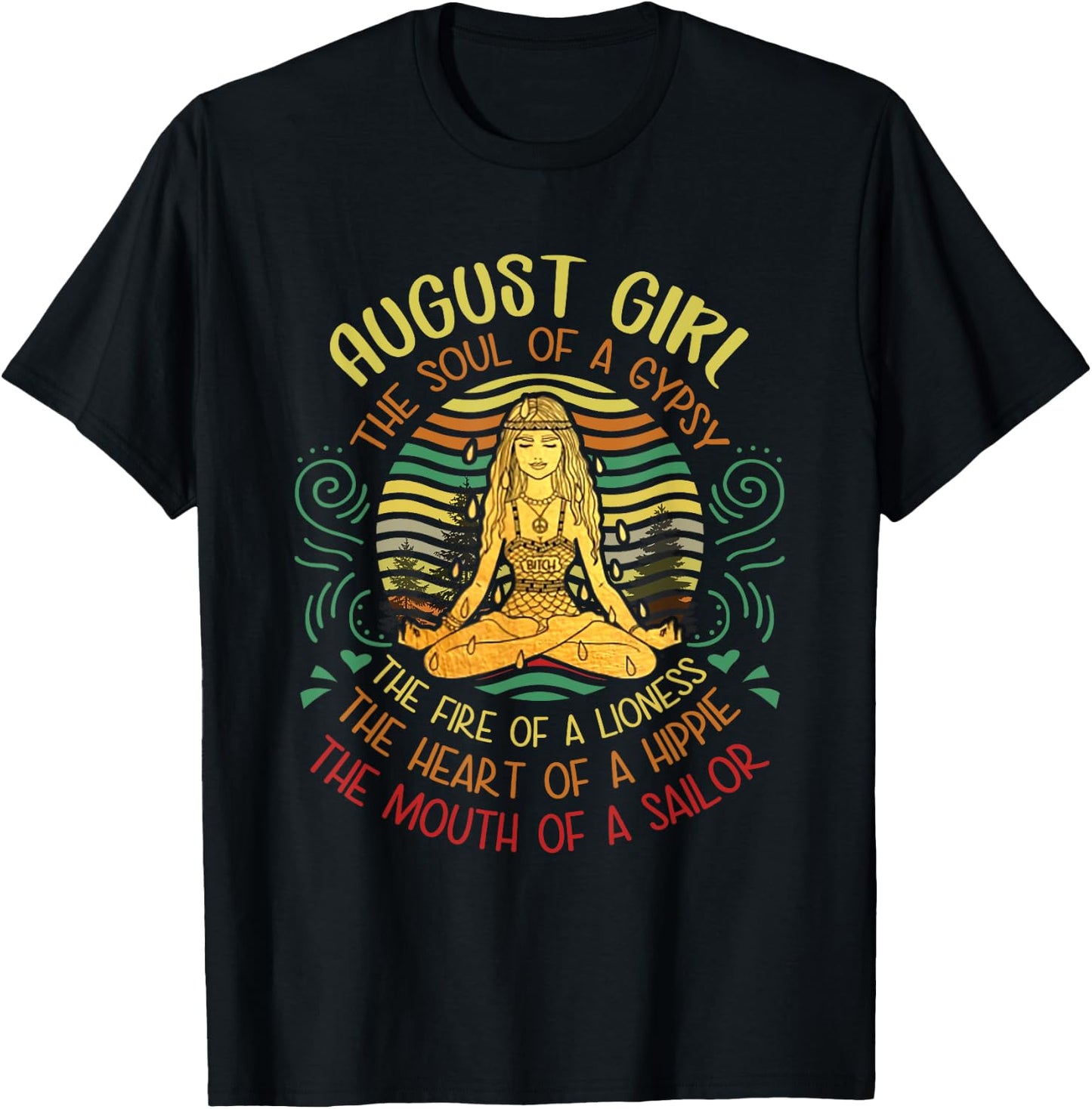 August Girl Gypsy Soul Yoga Vintage Hippie Birthday August T-Shirt - T-Shirt | Black