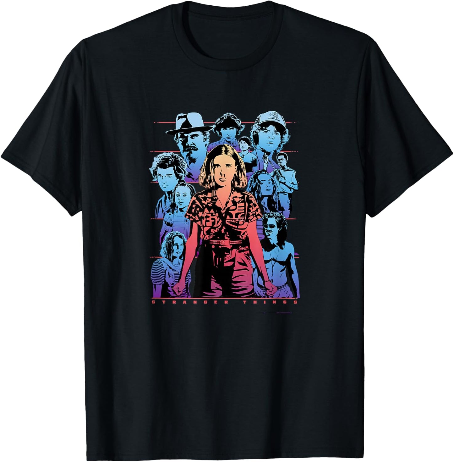 Stranger Things Group Shot Populous Gazing T-Shirt - T-Shirt | Black
