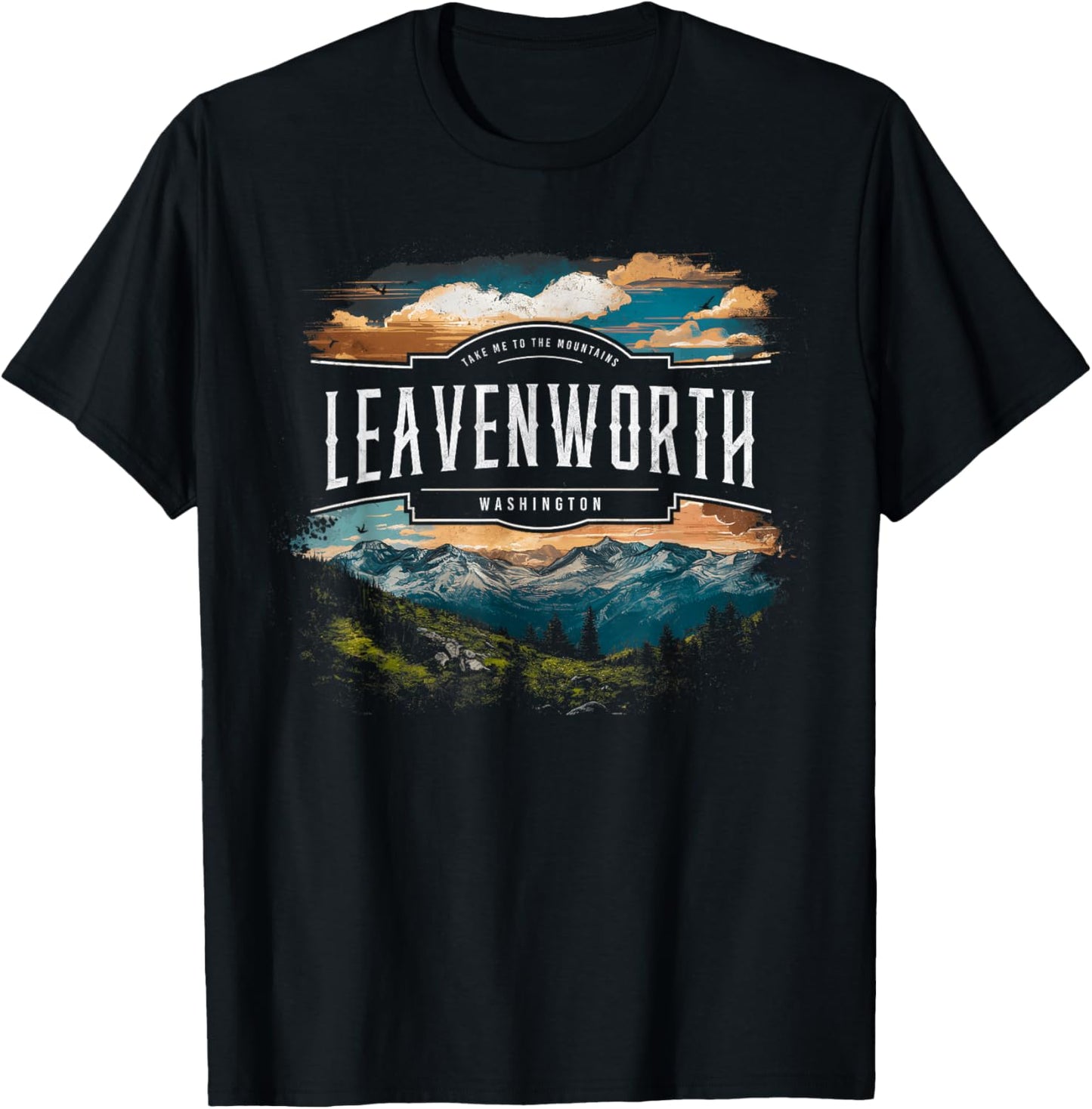 Leavenworth Mountains Washington Hiking Outdoors Vintage T-Shirt - T-Shirt | Black