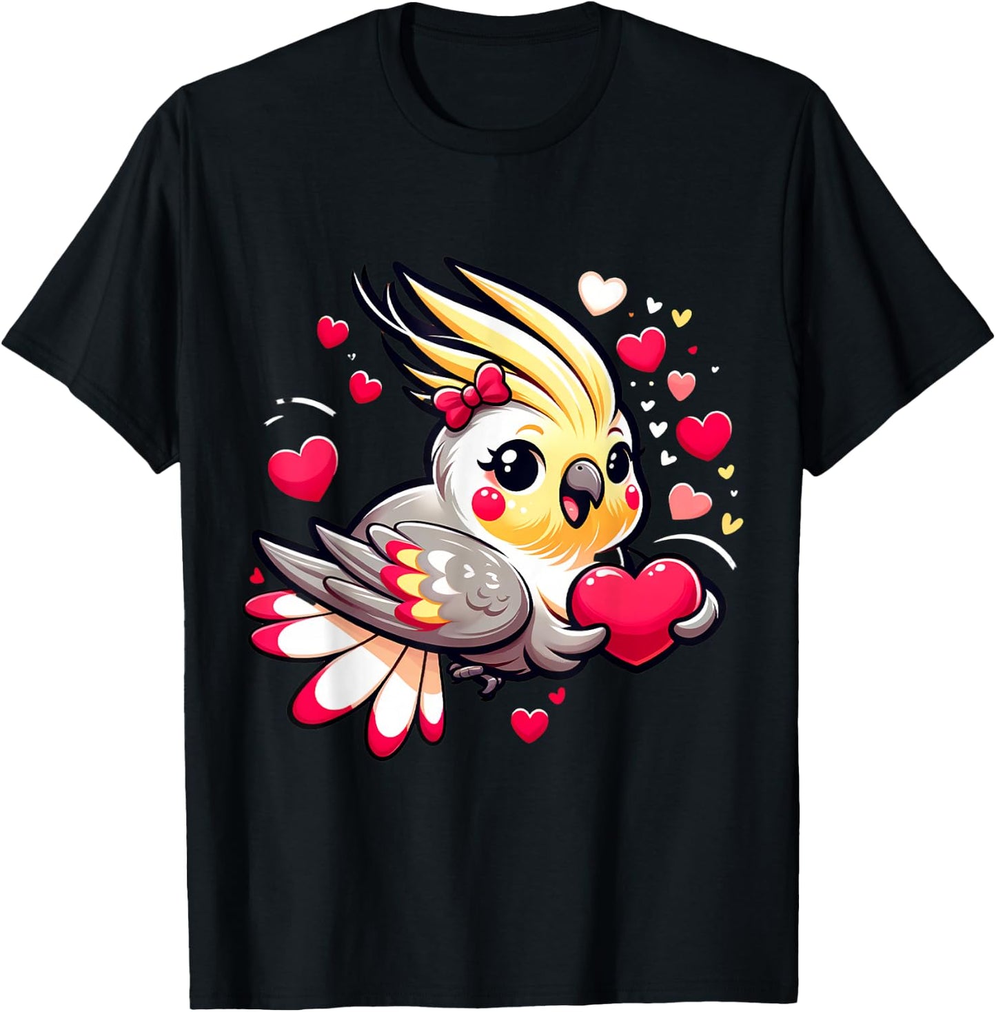 Cockatiel Valentine Hearts Parrot Bird T-Shirt - T-Shirt | Black