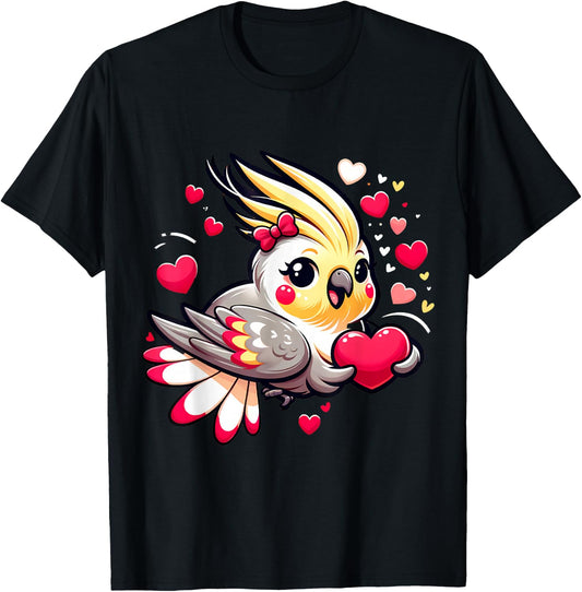 Cockatiel Valentine Hearts Parrot Bird T-Shirt - T-Shirt | Black