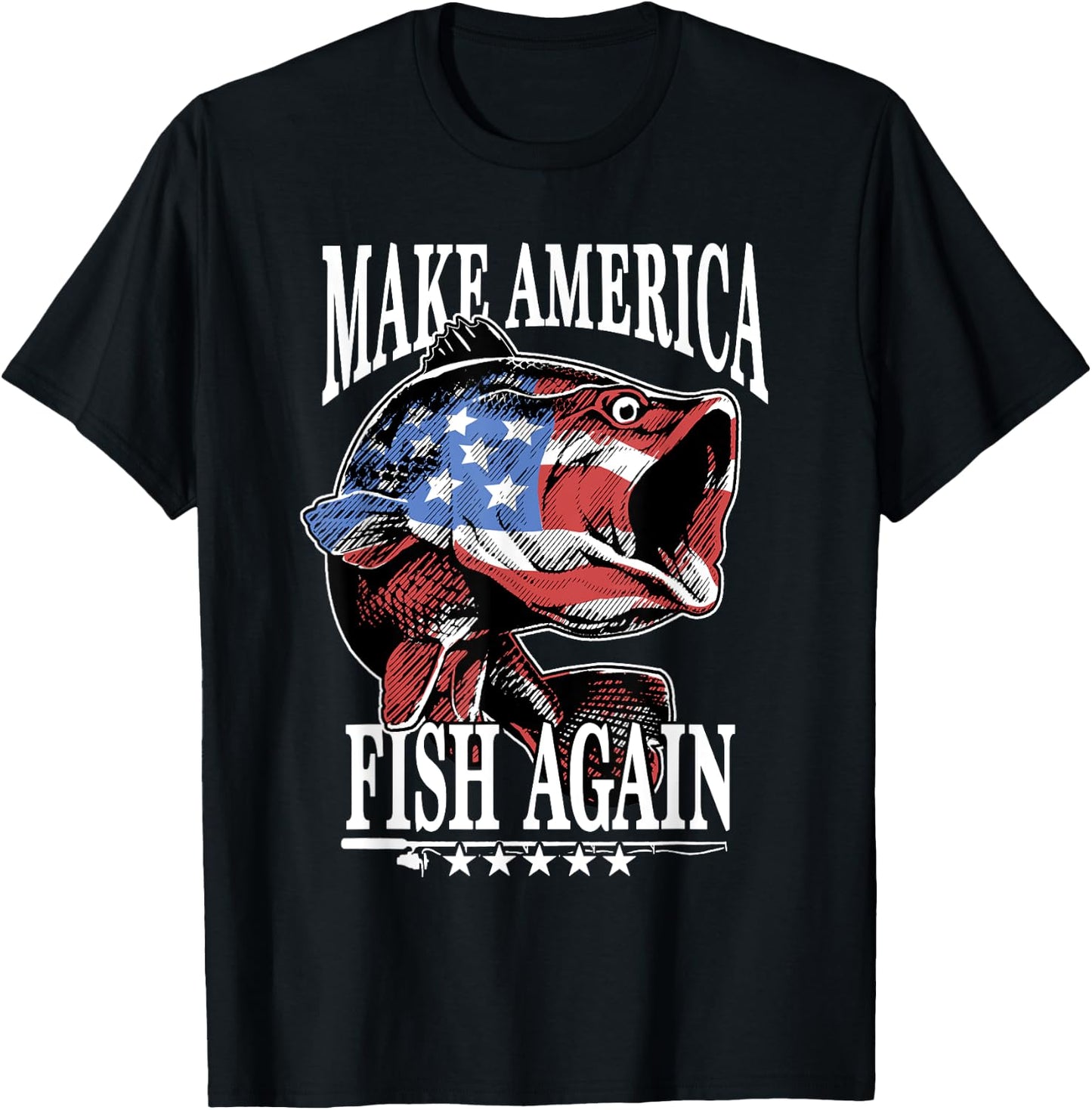 Make America Great Fishing American Flag USA Fisherman Red T-Shirt - T-Shirt | Black