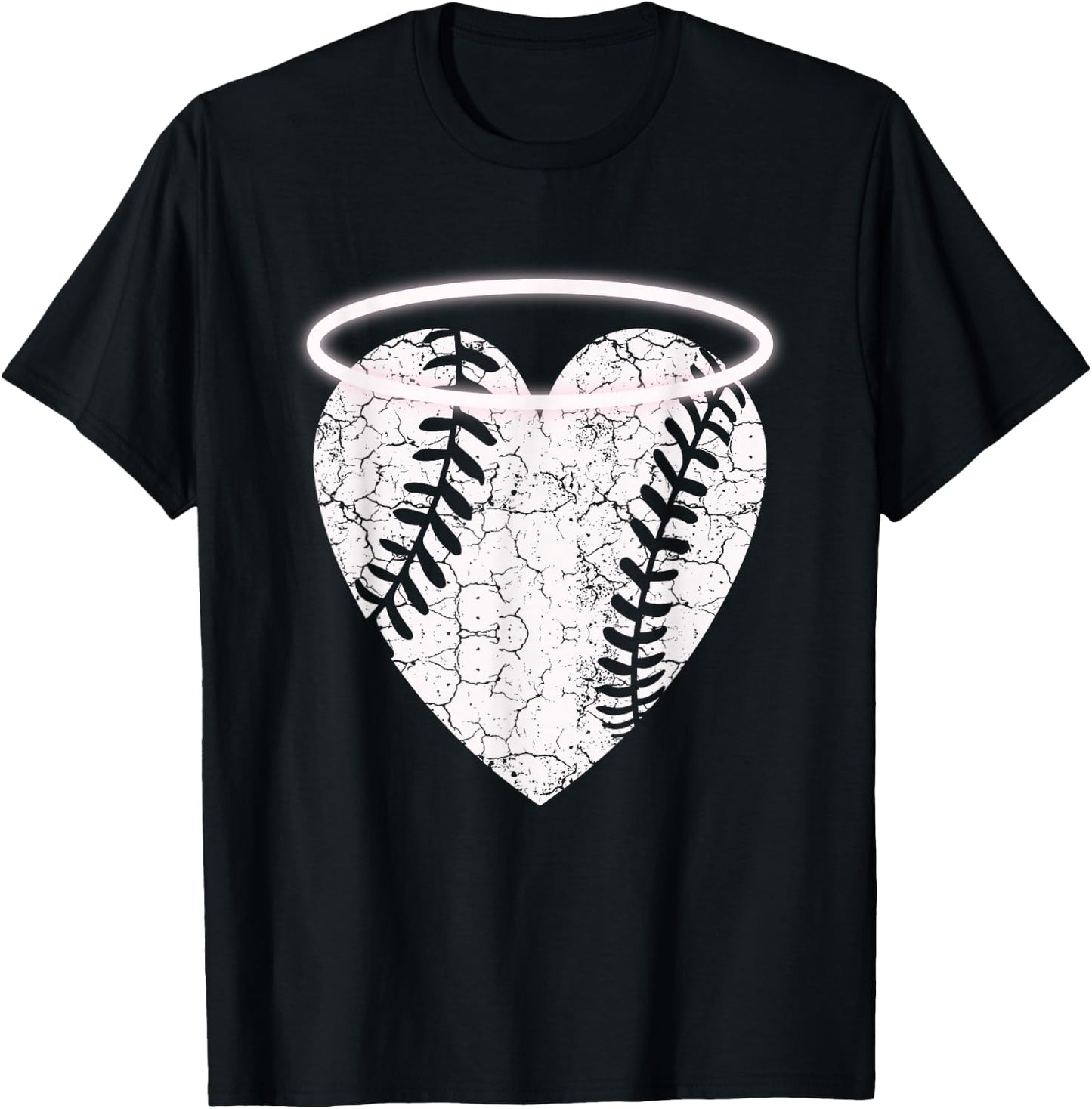 Vintage Angel Baseball Heart with Halo T-Shirt - T-Shirt | Black