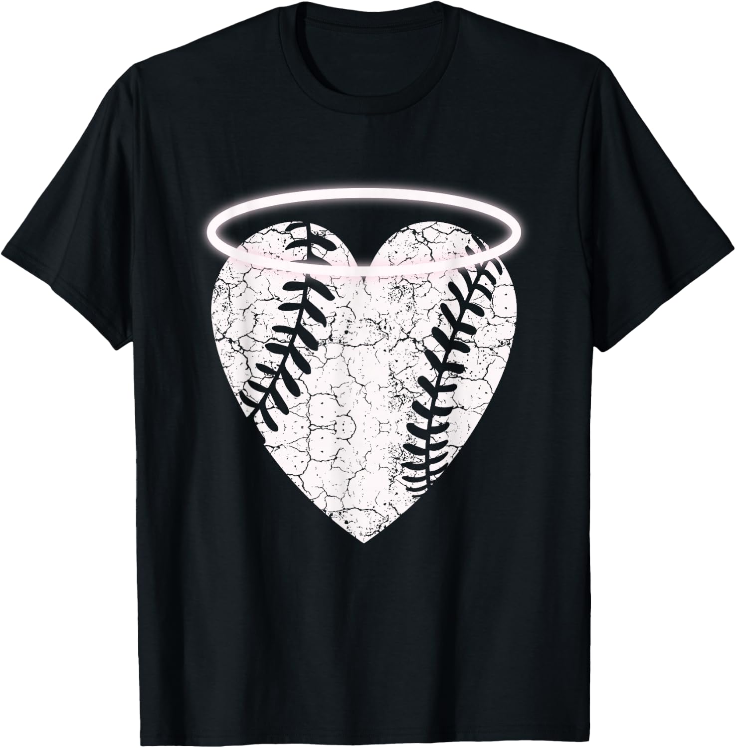 Vintage Angel Baseball Heart with Halo T-Shirt - T-Shirt | Black