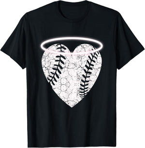 Vintage Angel Baseball Heart with Halo T-Shirt - T-Shirt | Black