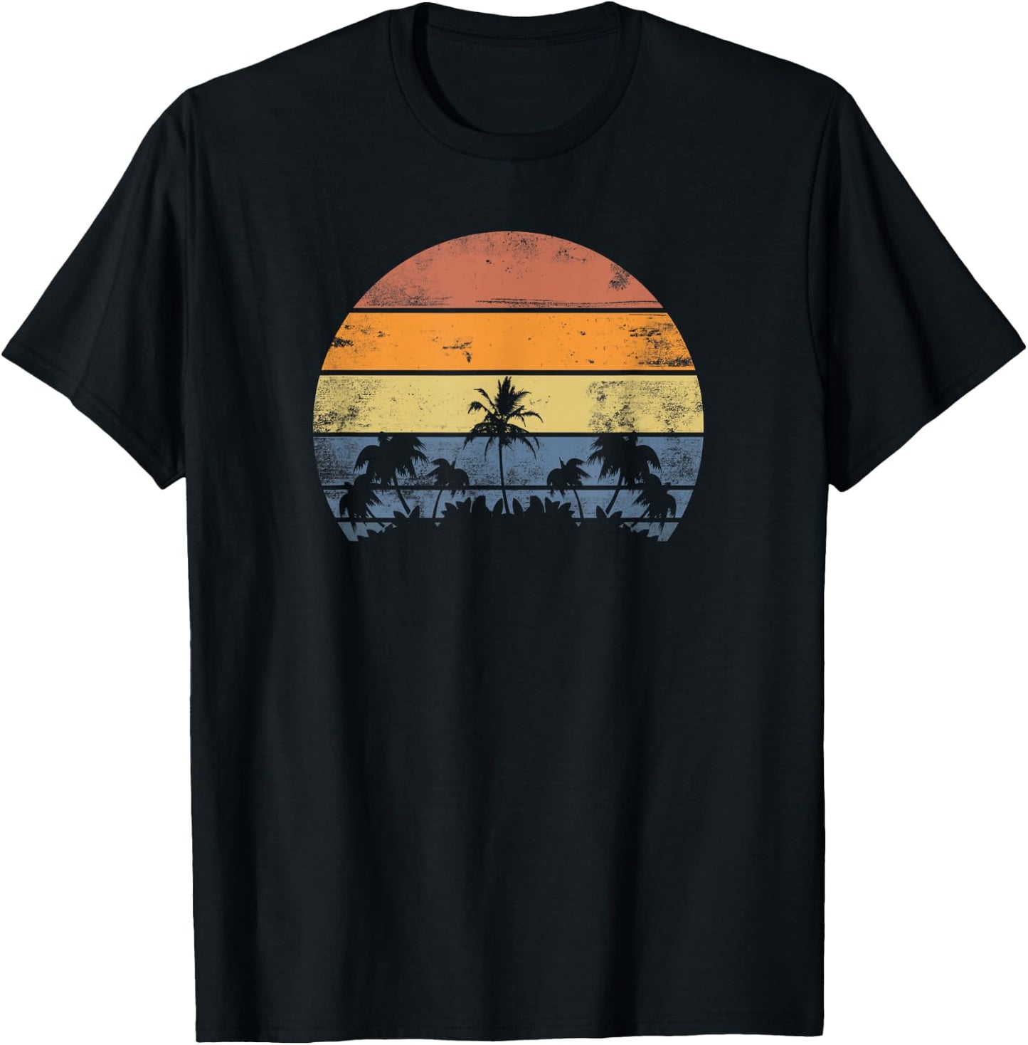 Pacific Ocean Beach Sun Palm Trees Retro Vintage K T-Shirt - T-Shirt | Black