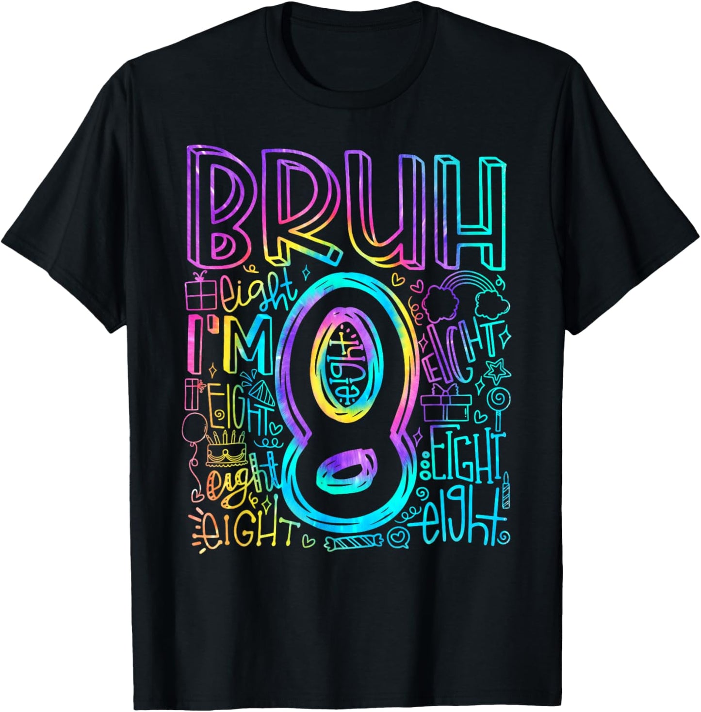 Bruh I'm 8 Year Old It's My 8th Birthday Boy Retro Tie Dye T-Shirt - T-Shirt | Black