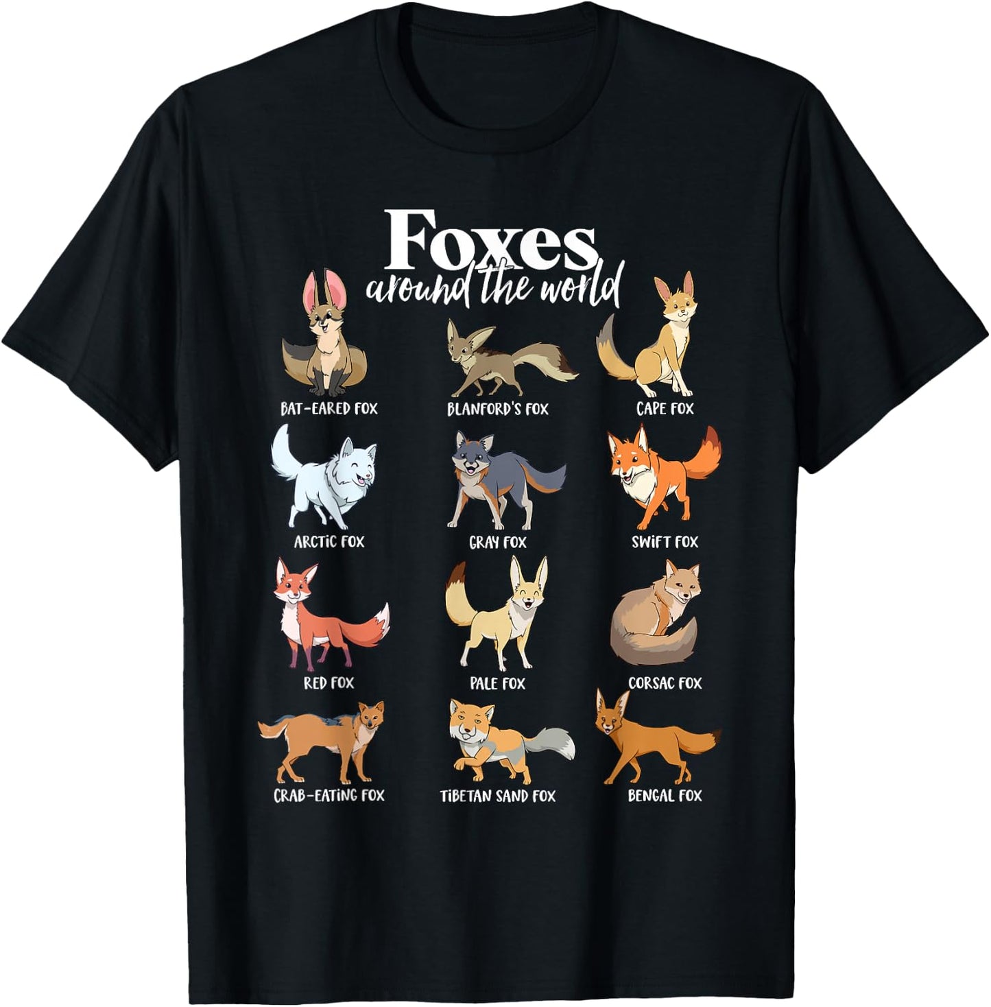 Many types of foxes - foxes of the world T-Shirt - T-Shirt | Black