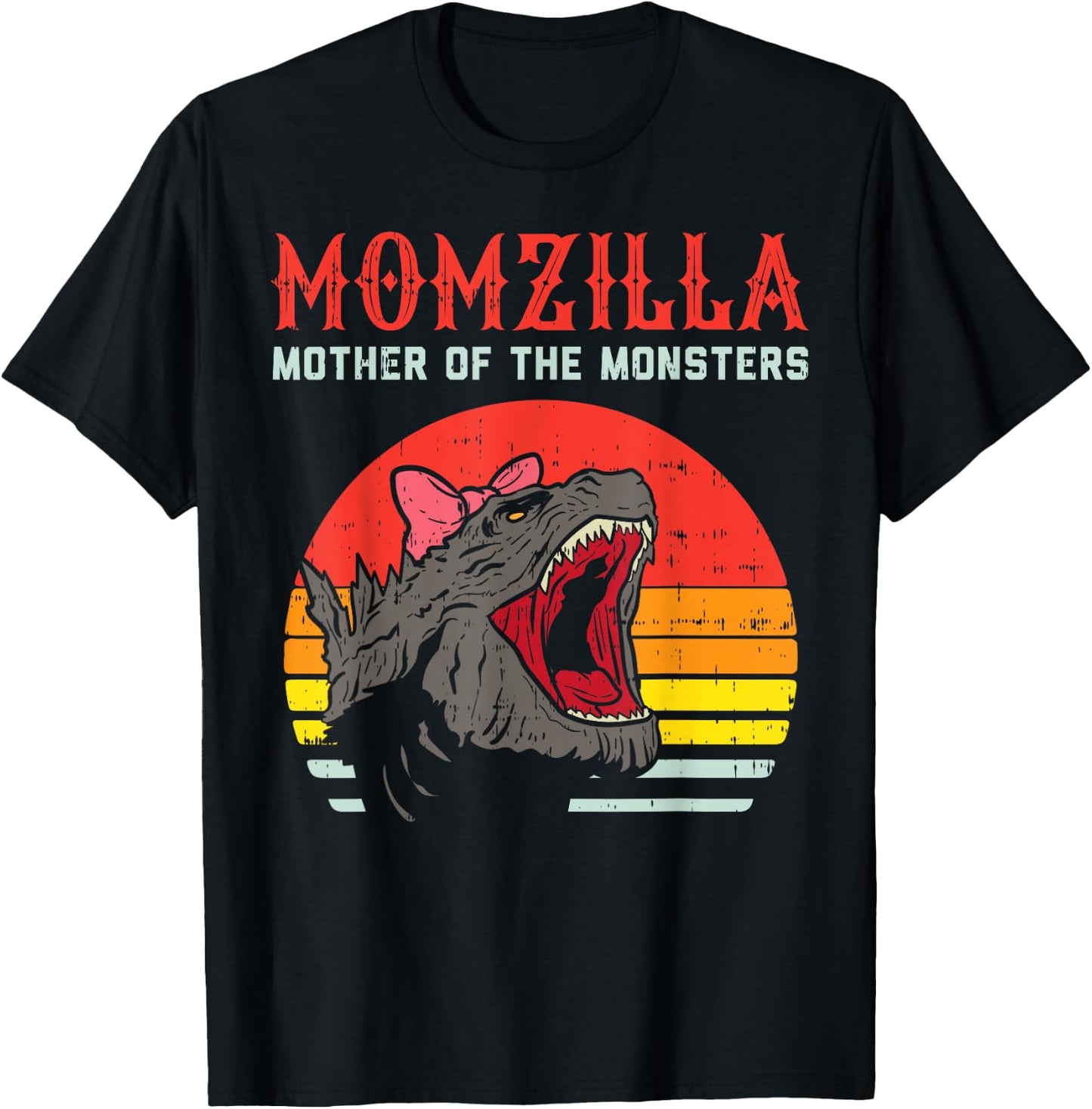 Momzilla Mother Of Monsters Ribbon Retro Mama Step Mom Gift T-Shirt - T-Shirt | Black