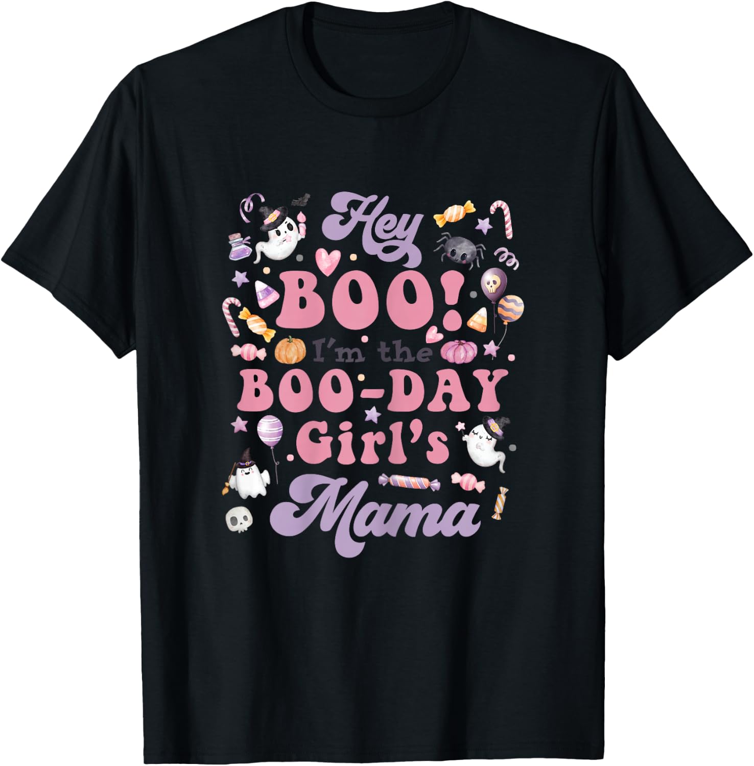 Mama of the Boo-Day Girl Hey Boo Halloween Birthday Matching T-Shirt - T-Shirt | Black