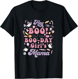 Mama of the Boo-Day Girl Hey Boo Halloween Birthday Matching T-Shirt - T-Shirt | Black